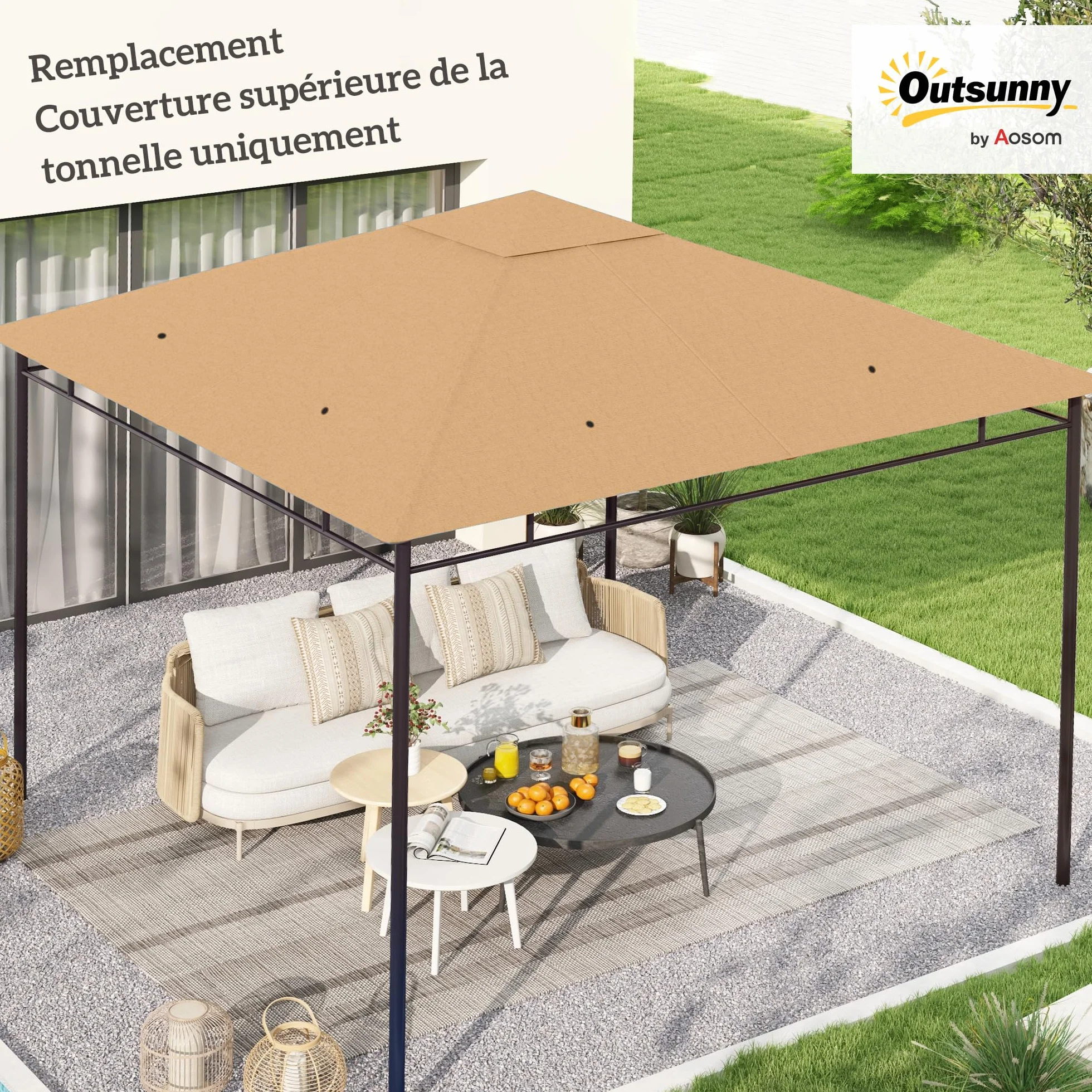 Outsunny Zapasowe płótno do pawilonu 3 x 3 m Anty-UV 180 g/m² Beżowy