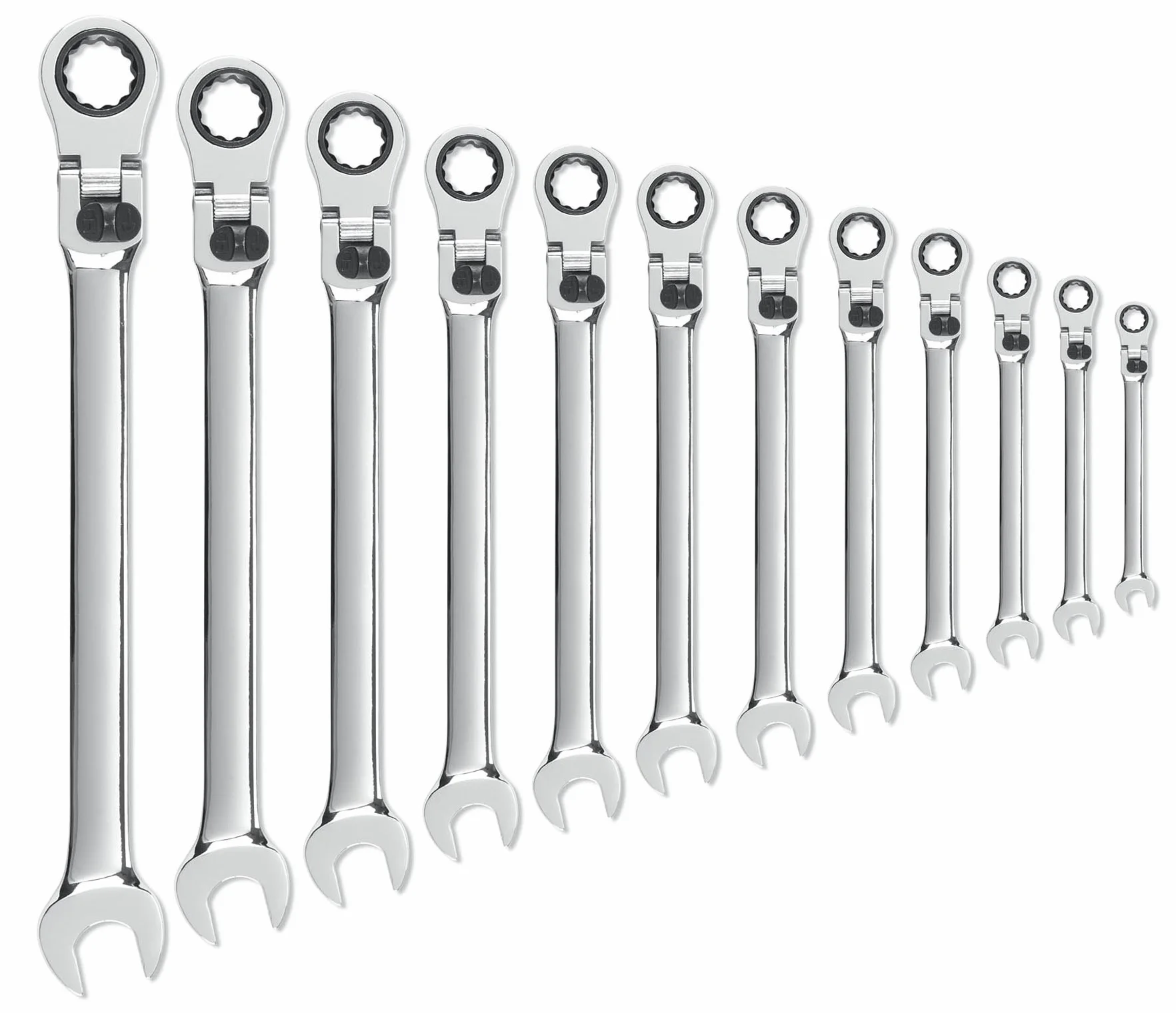 GearWrench 12-częściowy zestaw kluczy, 12 punktów, zestaw kluczy płasko-oczkowych XL z grzechotką, klucze metryczne (85698)