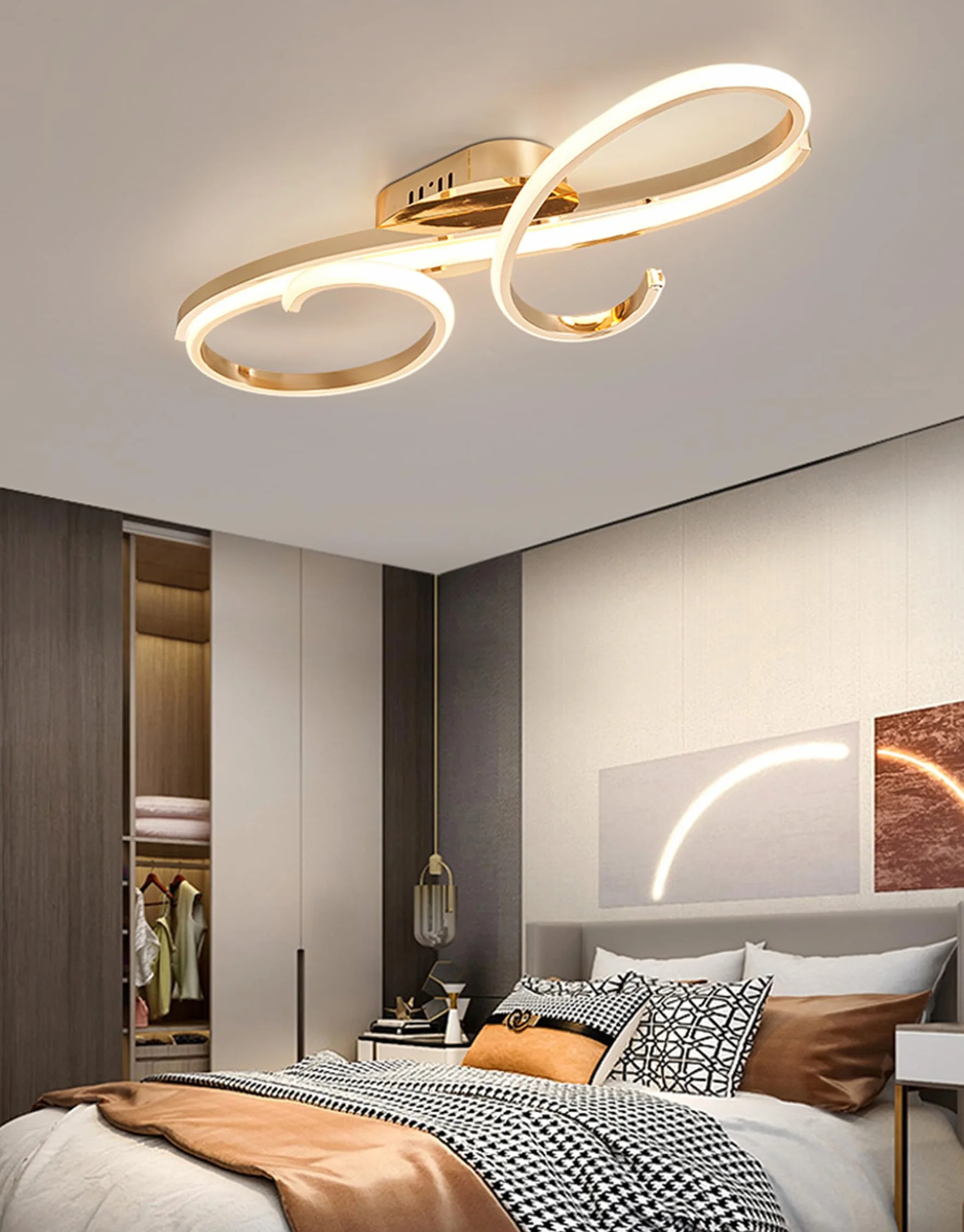 Nowoczesna lampa sufitowa LED Oświetlenie sufitowe Ściemnialne ze zdalnym sterowaniem Jadalnia Lampa wisząca Kreatywne oświetlenie sufitowe Nowoczesne oświetlenie wiszące w salonie (Złoty, 100cm)