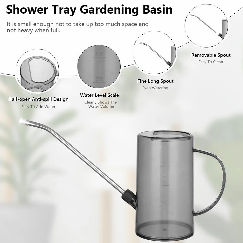 OFFCUP Konewka do nawadniania 35oz 1L, plastikowa mini mała konewka, rośliny kwiaty długa wylewka konewka do podlewania do użytku domowego bonsai wewnątrz na zewnątrz ogród sukulenty (szara)