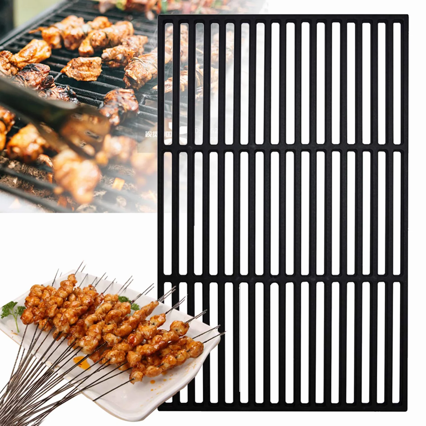 Herrselsam Żeliwny ruszt do grillowania, 42 x 28 cm, emaliowany ruszt żeliwny, prostokątny ruszt żeliwny, emaliowany ruszt do grilla, akcesoria do BBQ, grilla gazowego, grilla na węgiel drzewny i