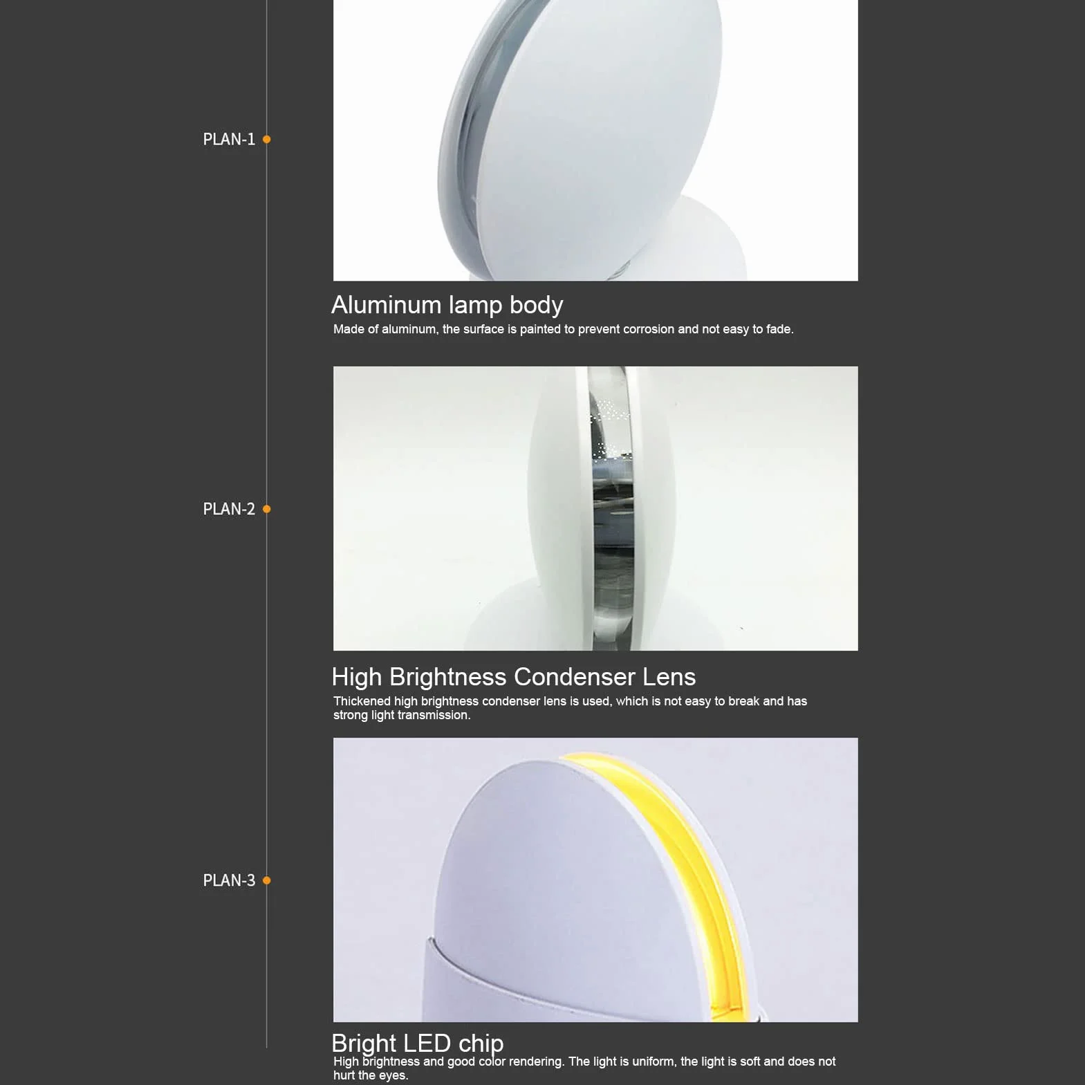 Kinkiet LED, 10W AC85-265V Okrągła ścienna RGB, 360 Stopni świecąca Parapetowa Rama Drzwi Wiązka Ray Line Kinkiet do Przedpokoju Przejście Patio Łazienka Salon(Białe światło)