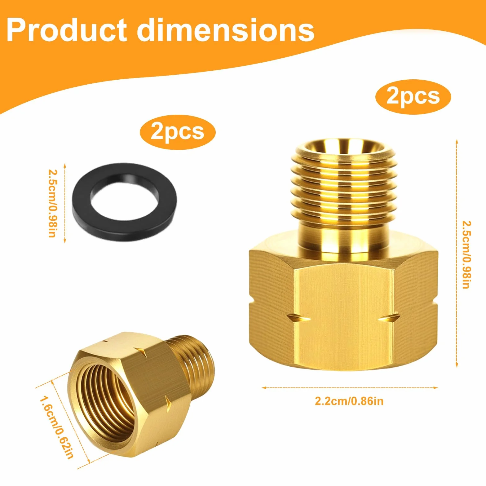 Adapter do butli gazowych mosiężny 3/8" x 1/4" 2 sztuki z pierścieniem uszczelniającym