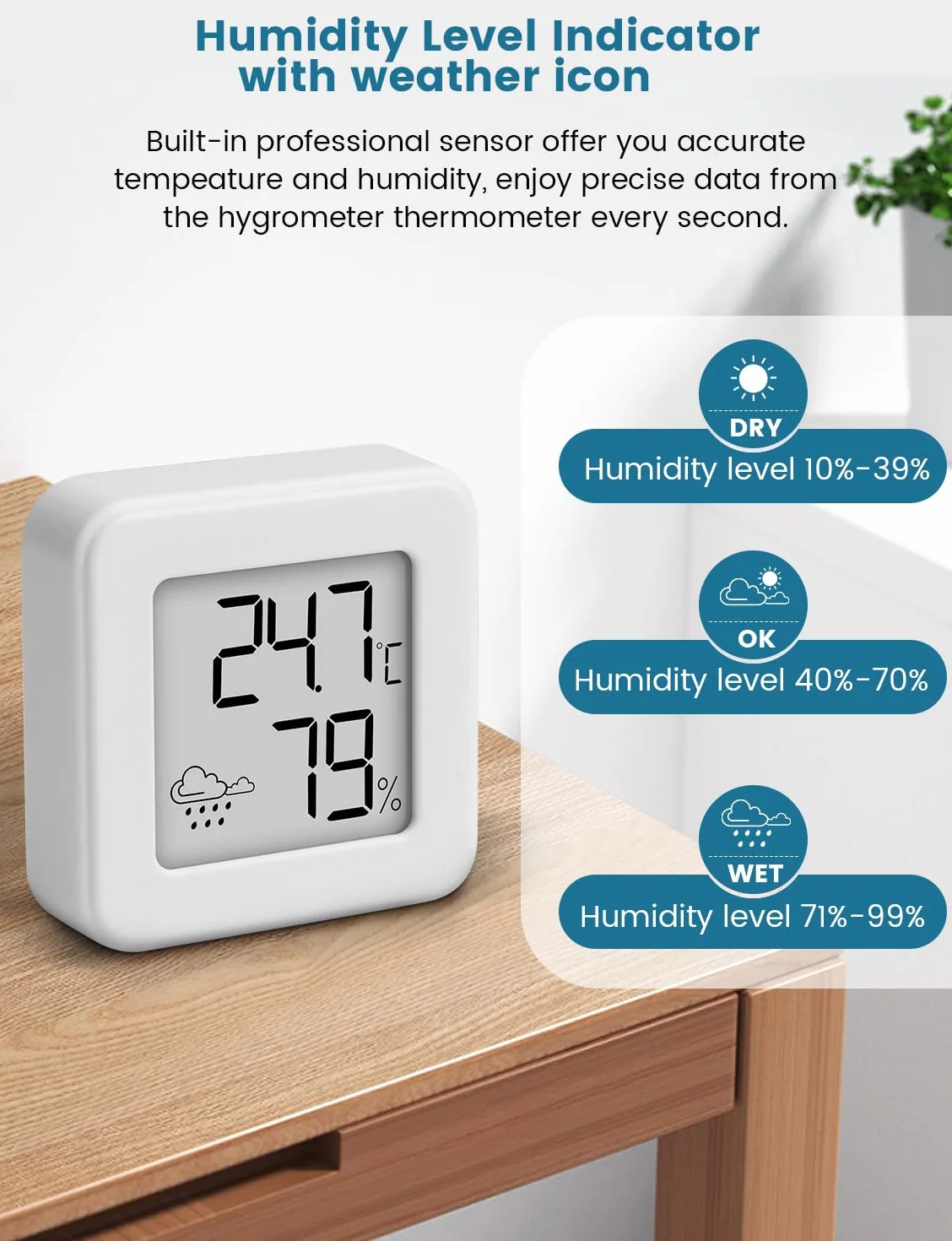 Mini termometr cyfrowy z higrometrem, monitor temperatury w pomieszczeniu i higrometr, wskaźnik temperatury i wilgotności powietrza (biały, 1 sztuka)