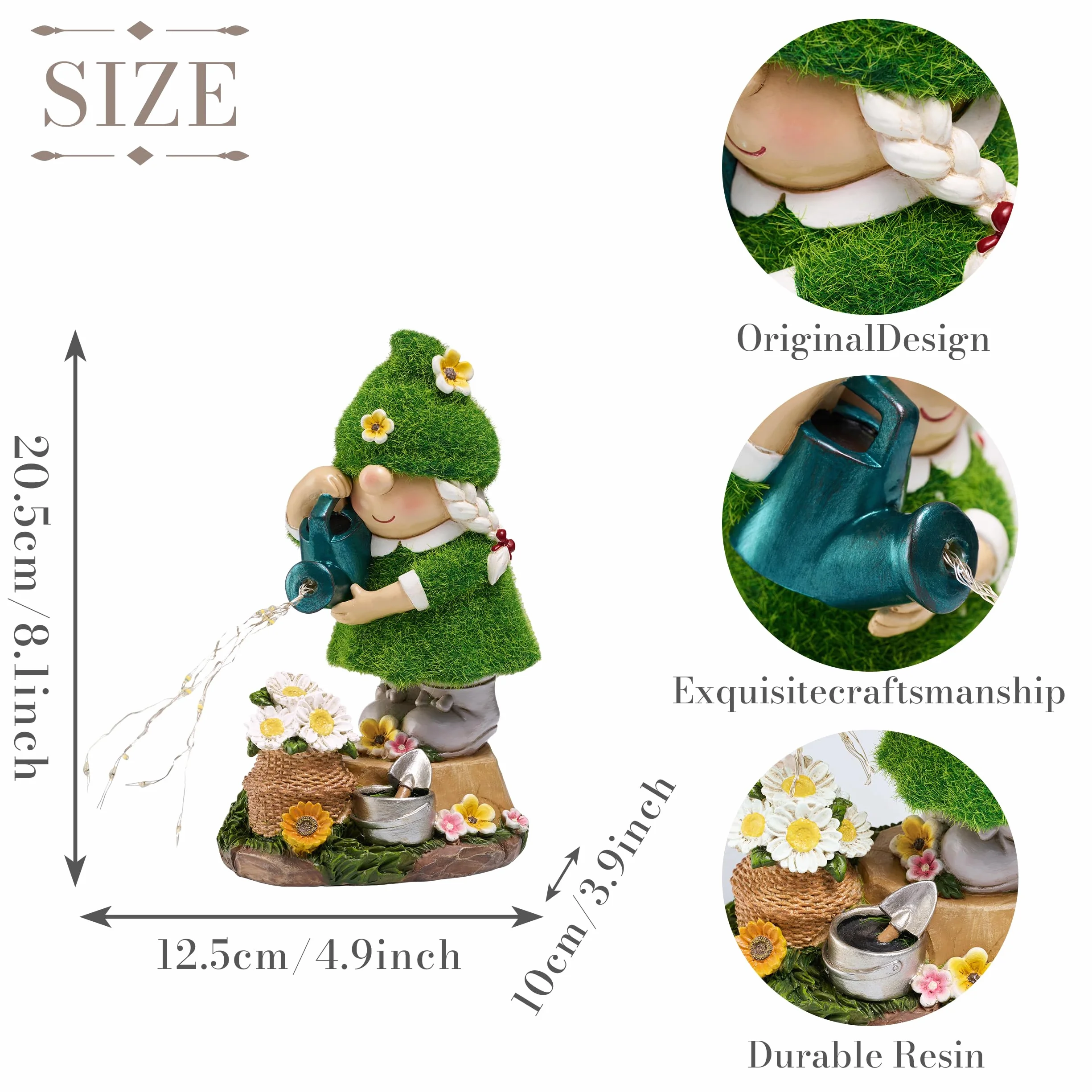 TERESA'S COLLECTIONS Dekoracje ogrodowe figurki z wodą z lampkami słonecznymi, żywica wodoodporna 20,5 cm