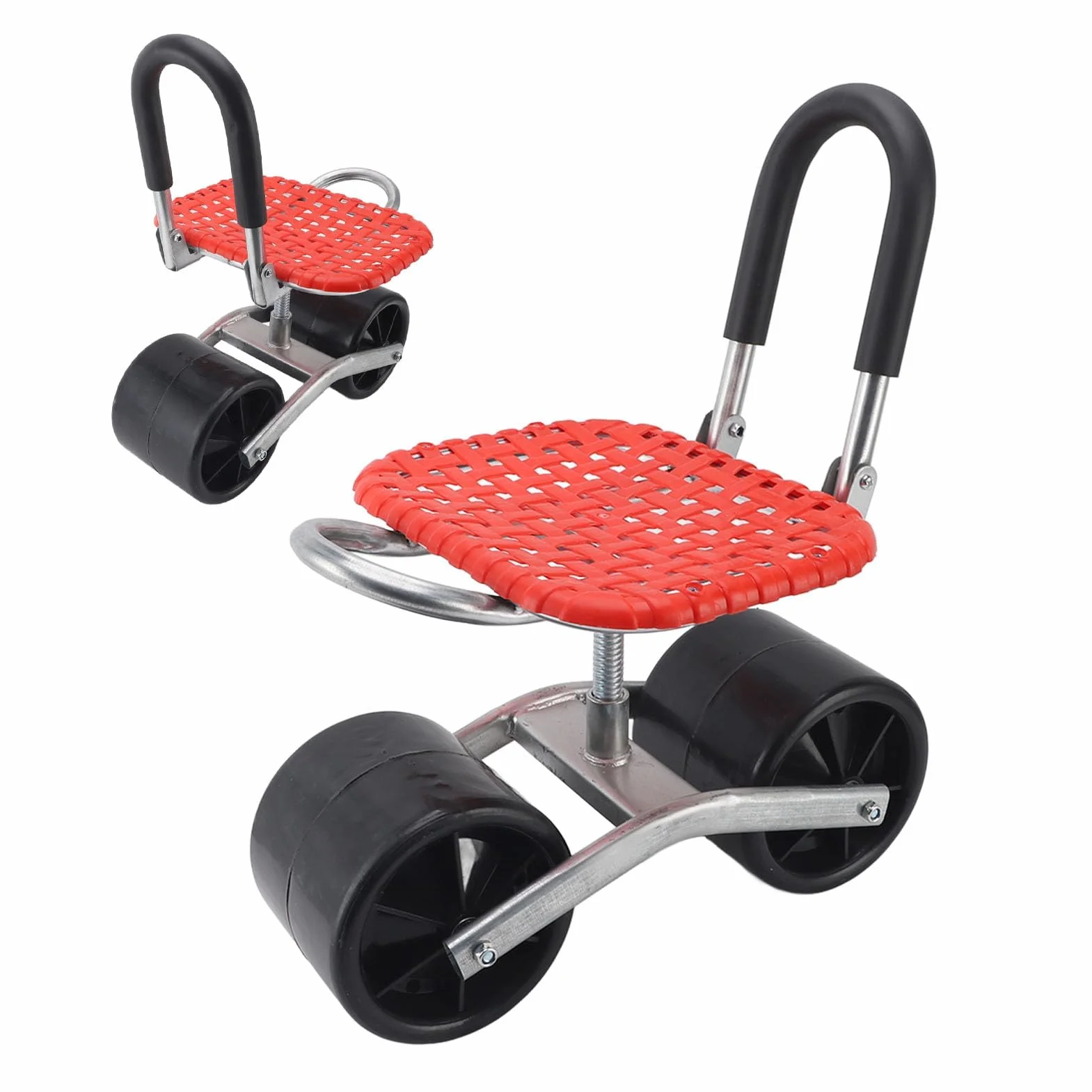Stołek Ogrodowy z Kółkami, Siedzisko Mobilne, Regulacja Wysokości 22-35 cm