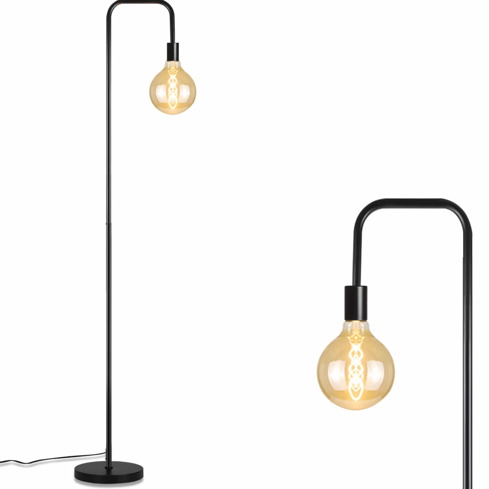 CBJKTX Lampa podłogowa Vintage do salonu - Czarna lampa podłogowa z | włącznikiem nożnym, metalowy design przemysłowy, lampa do salonu, sypialni, biura.