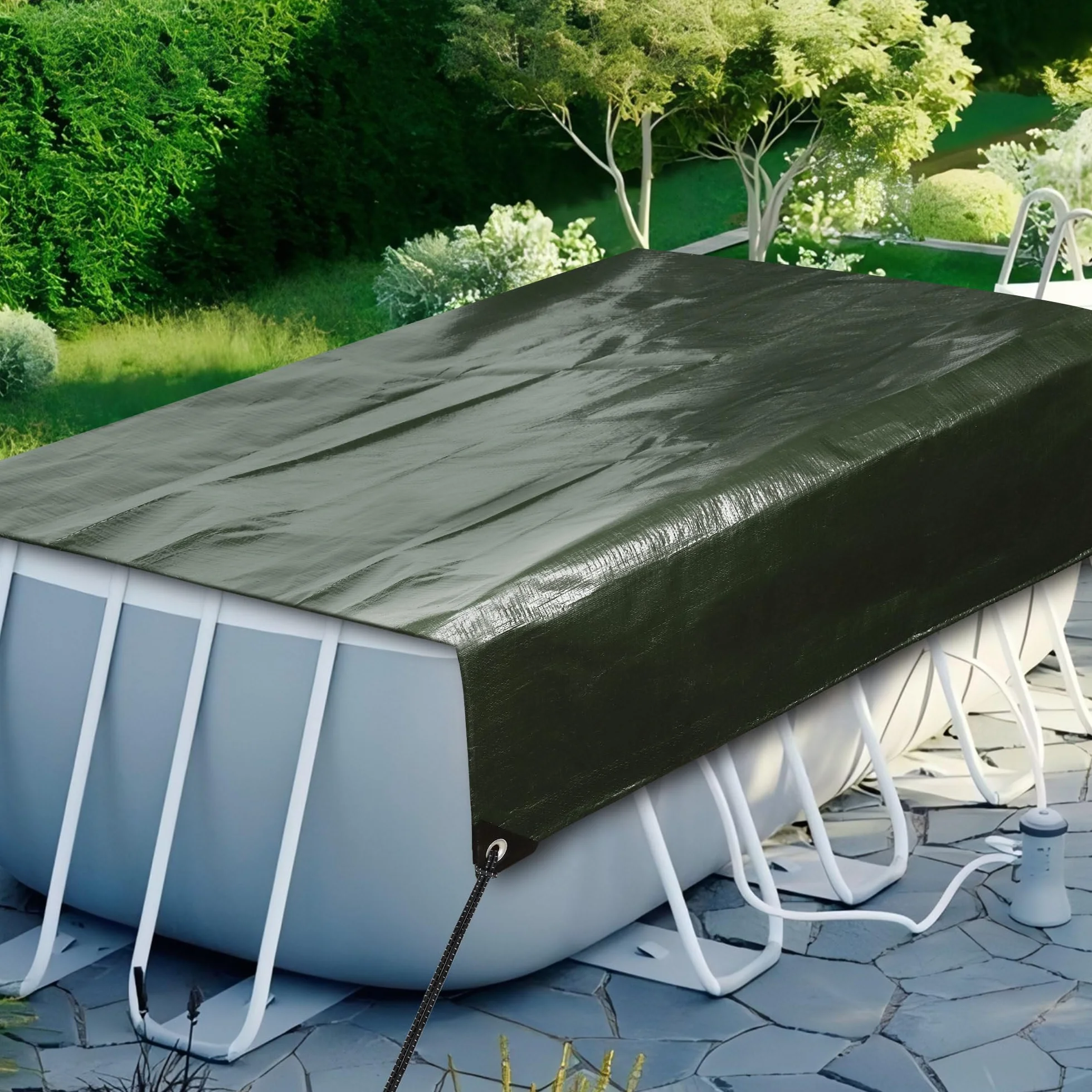 Plandeka okryciowa 200 g/m², zielona – plandeka z oczkami, wodoszczelna, plandeka ogrodowa i ochronna na łodzie, pole kempingowe, plandeka ochronna z metalowymi oczkami, wodoszczelna i odporna na