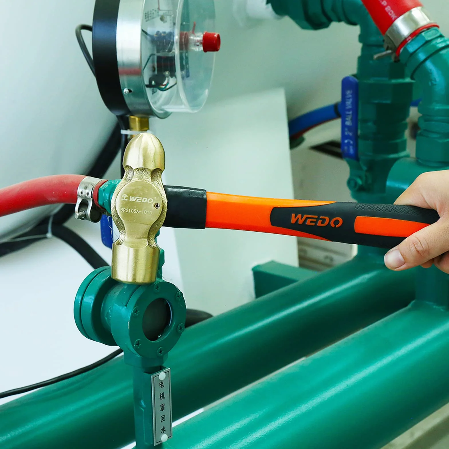 WEDO 2-częściowy zestaw mosiężnych młotków kulkowych, 680 ml + 1,134 g, mosiężny zestaw młotków kulkowych z uchwytem z włókna szklanego, kuty, odporny na korozję, standard DIN