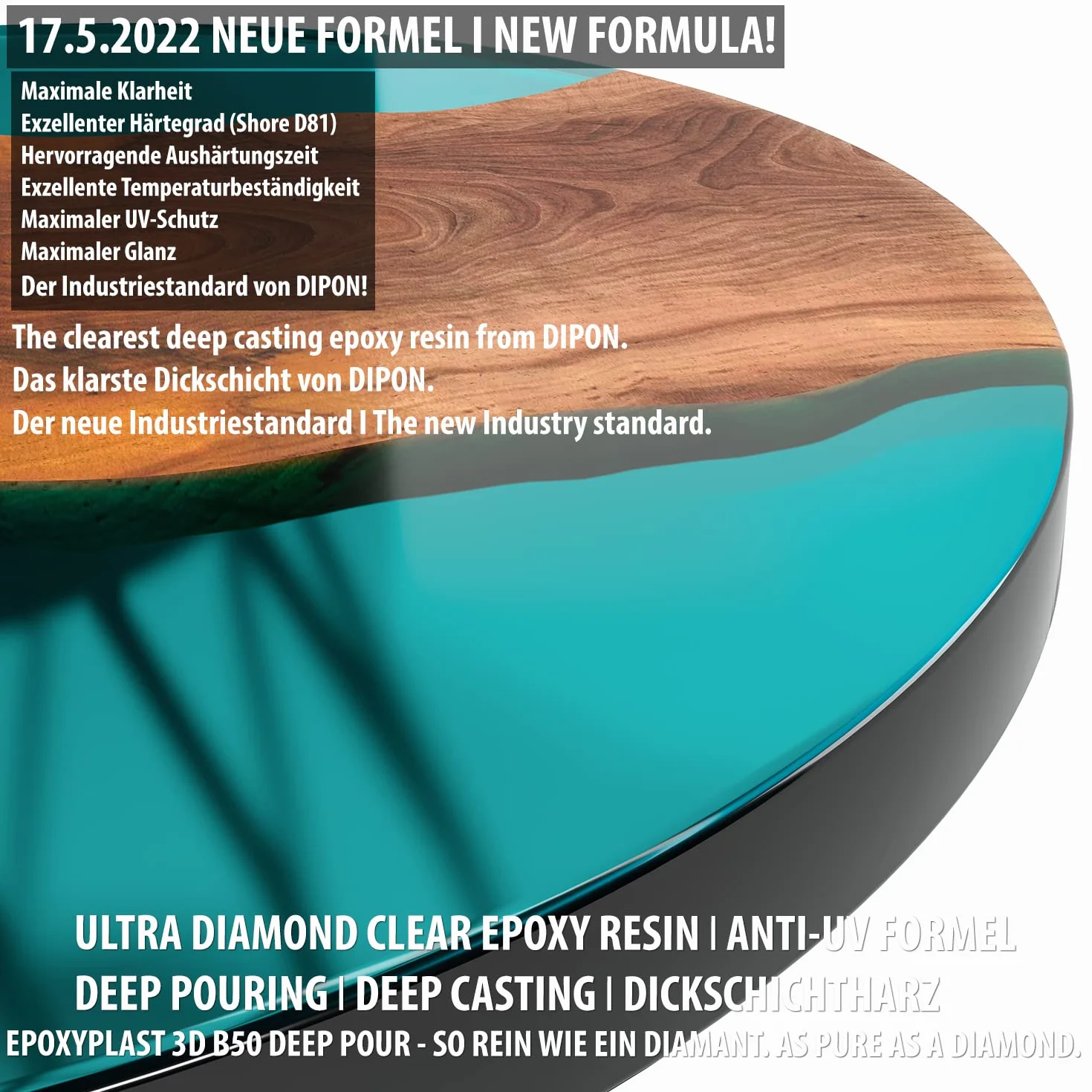 2,25 kg żywica epoksydowa 3D B50 DEEP POUR 5 cm (50 mm) wysokość odlewania dla rywertycznych I ultra diamentowa I maksymalna ochrona UV I żywica odlewnicza I przezroczysta I żywica epoksydowa I stół