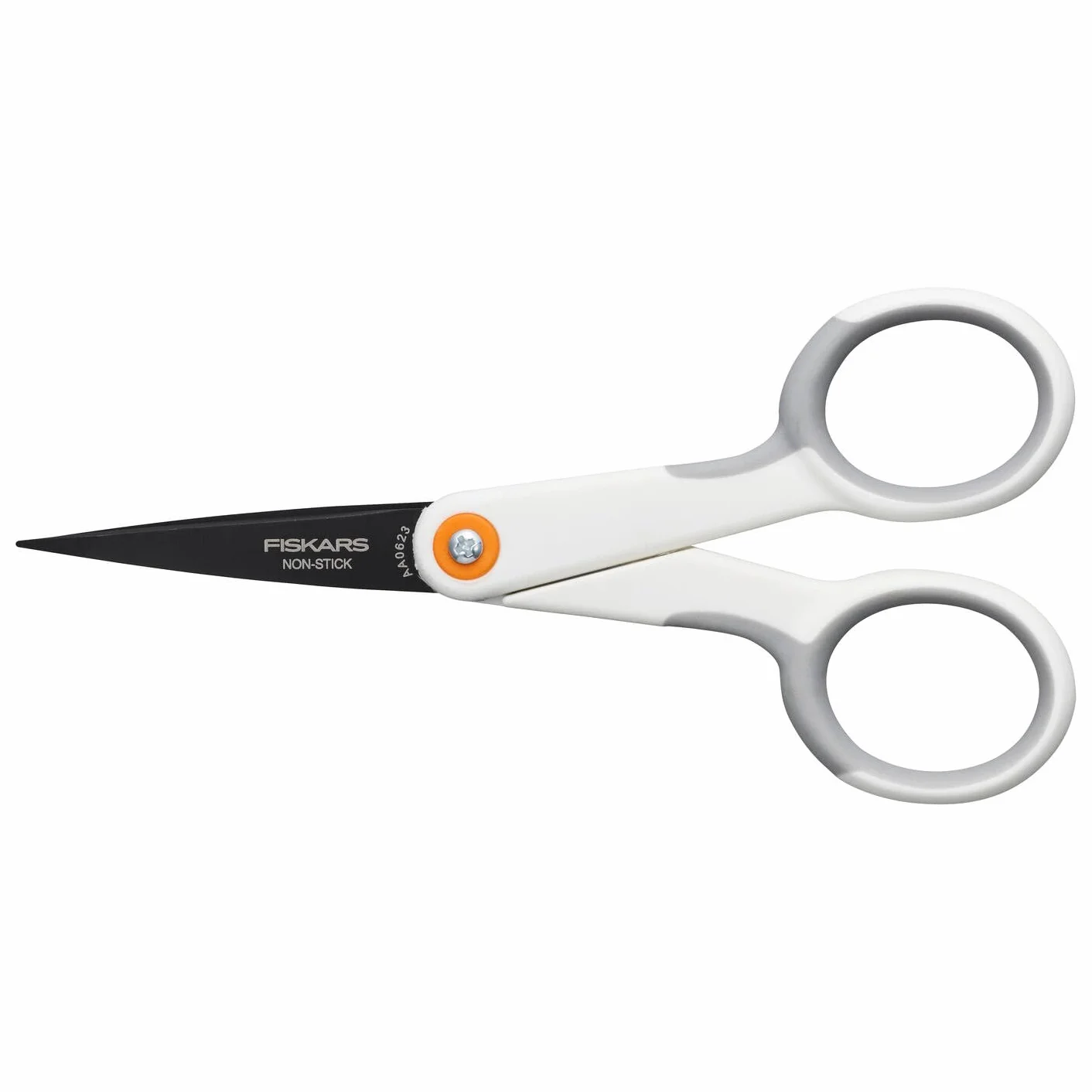 Fiskars Nożyczki z mikrokońcówką do lepkich materiałów rzemieślniczych, powłoka nieprzywierająca, 12,3 cm, stal nierdzewna/plastik, biały/pomarańczowy, 1070025