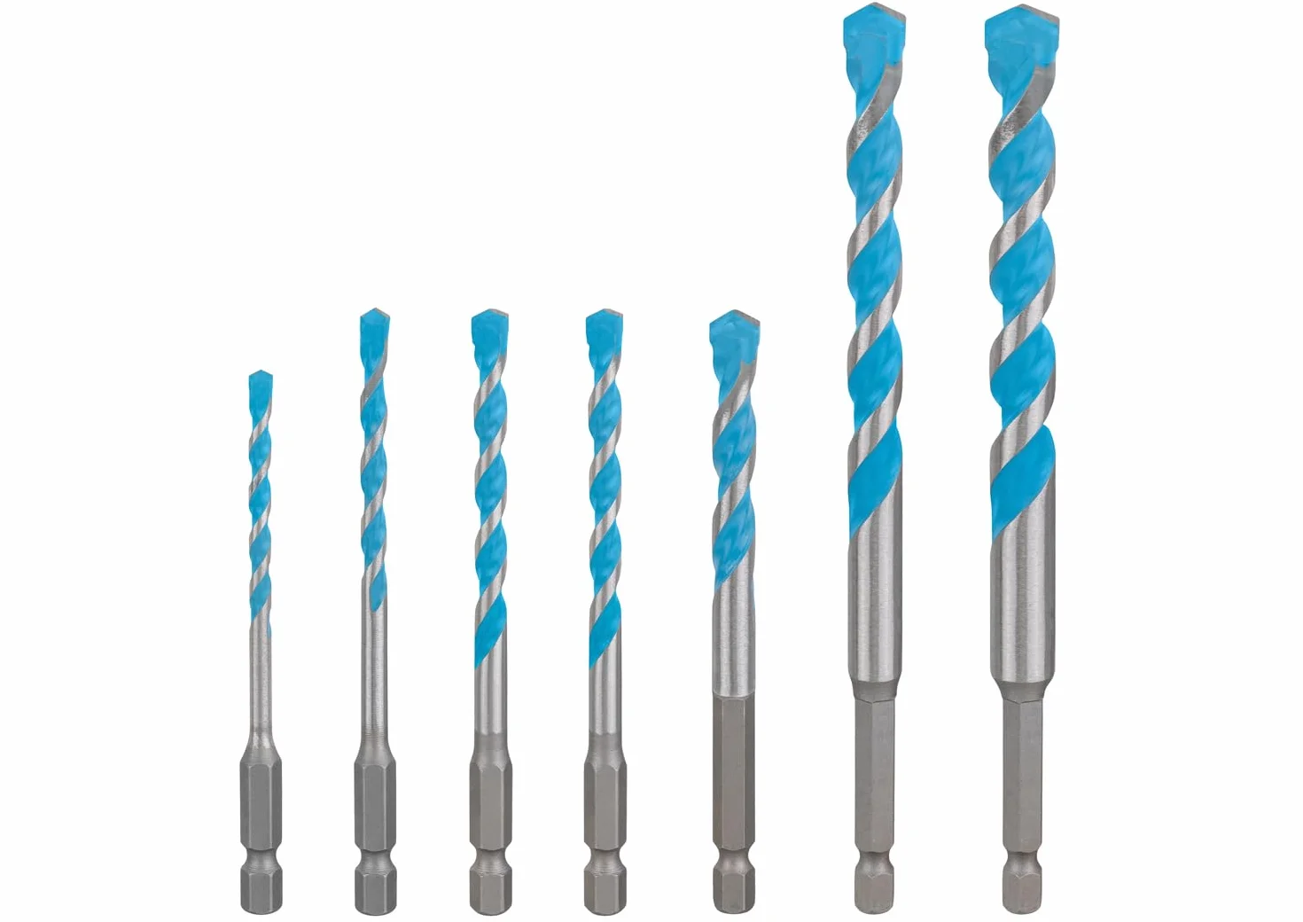 Bosch 7x Zestaw wierteł EXPERT HEX-9 Multi Construction (do Beton, Miękkie płytki ceramiczne, Ø 4,0, 5,0, 6,0, 6,0, 8,0, 10,0, 12,0 mm, Professional Akcesoria Wiertarki)