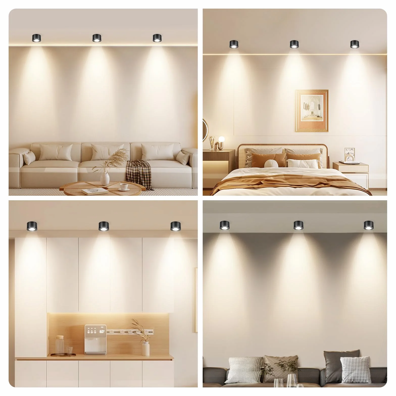 GeyouLux 6x czarne reflektory sufitowe - ekstra płaskie i obrotowe o 38° - Ø80 x 50 mm - obrotowy reflektor - 5 W 500 lm 3000K - moduł LED 230 V w zestawie - Aluminiowa lampa sufitowa LED