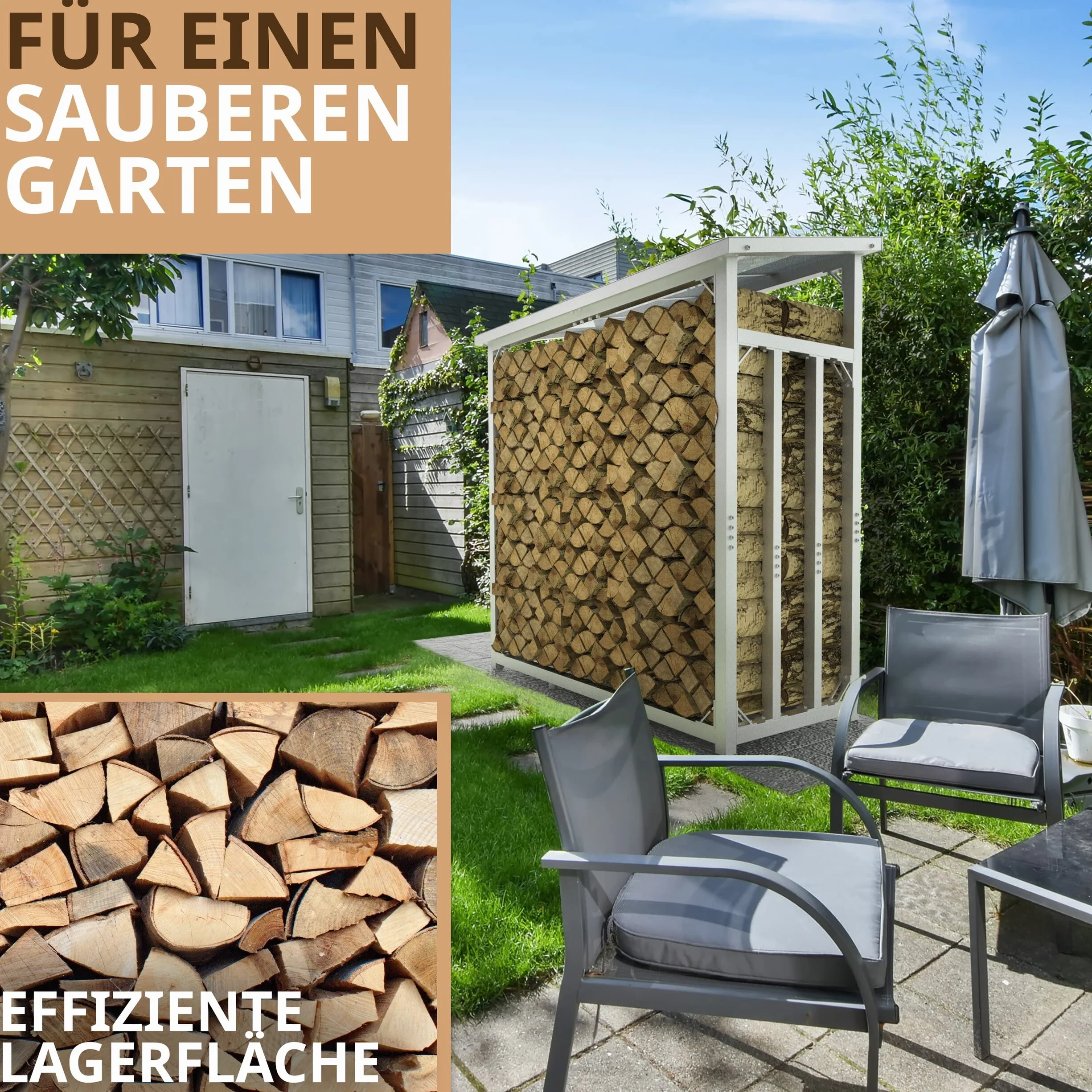 Regał na drewno opałowy metalowy ZINCED 188x70x188 3t z dachem i pokrywą