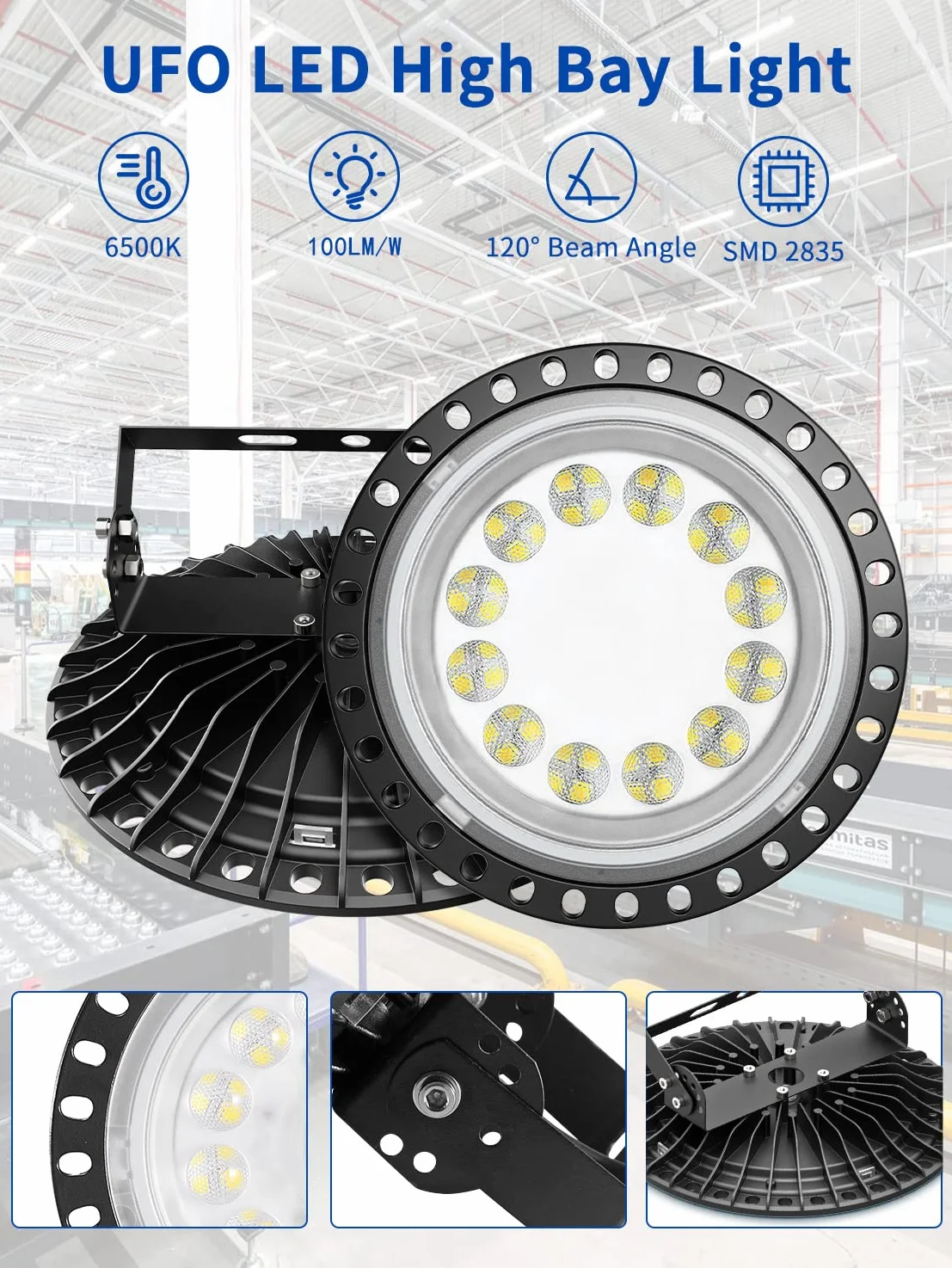 8 szt. UFO LED 5000 W, reflektor LED 50000 LM, zimna biel 6500K LED UFO, oświetlenie zewnętrzne 120°, ultra cienka wodoodporna przemysłowa lampa punktowa IP65, lampa LED do garażu, fabryka fabryczna