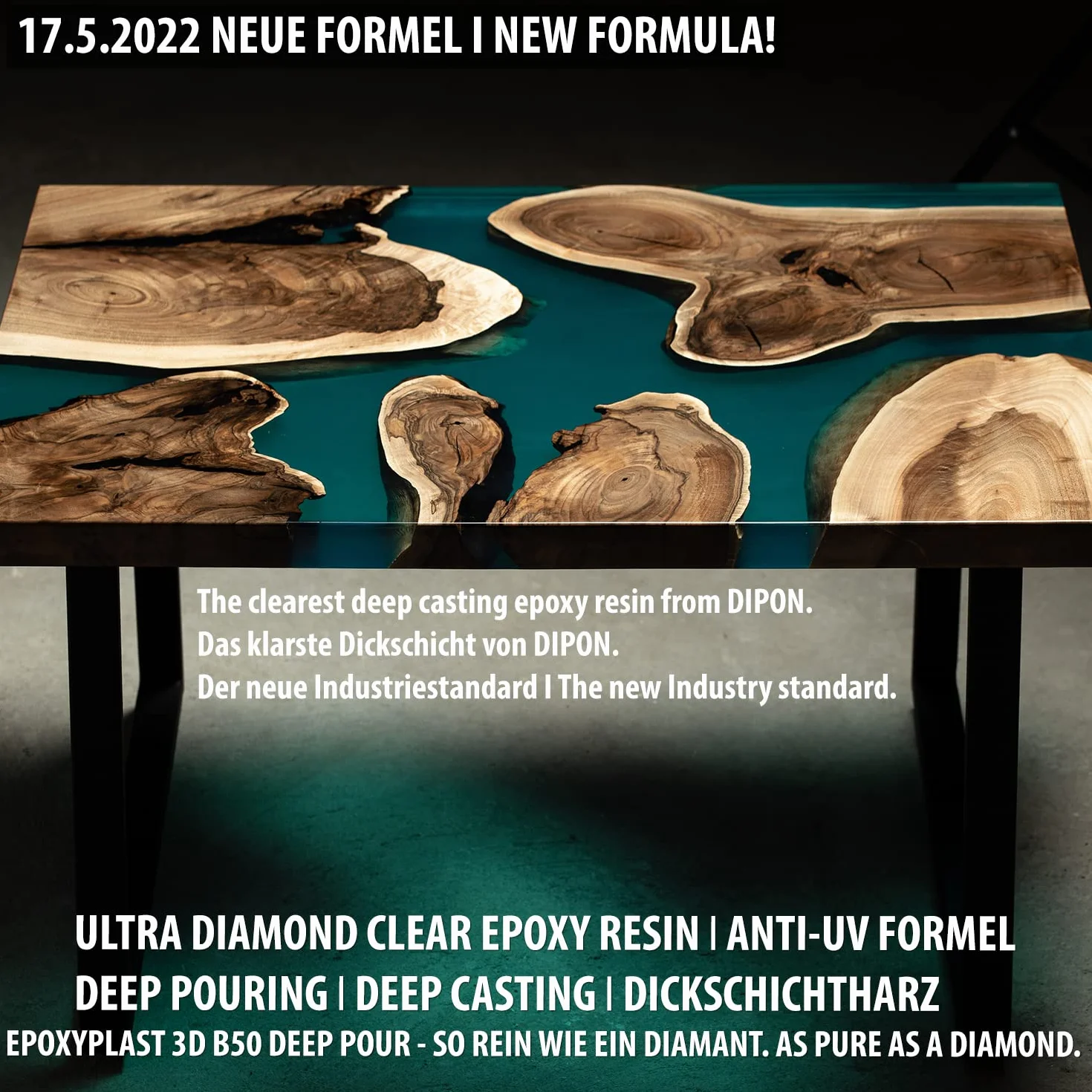 2,25 kg żywica epoksydowa 3D B50 DEEP POUR 5 cm (50 mm) wysokość odlewania dla rywertycznych I ultra diamentowa I maksymalna ochrona UV I żywica odlewnicza I przezroczysta I żywica epoksydowa I stół