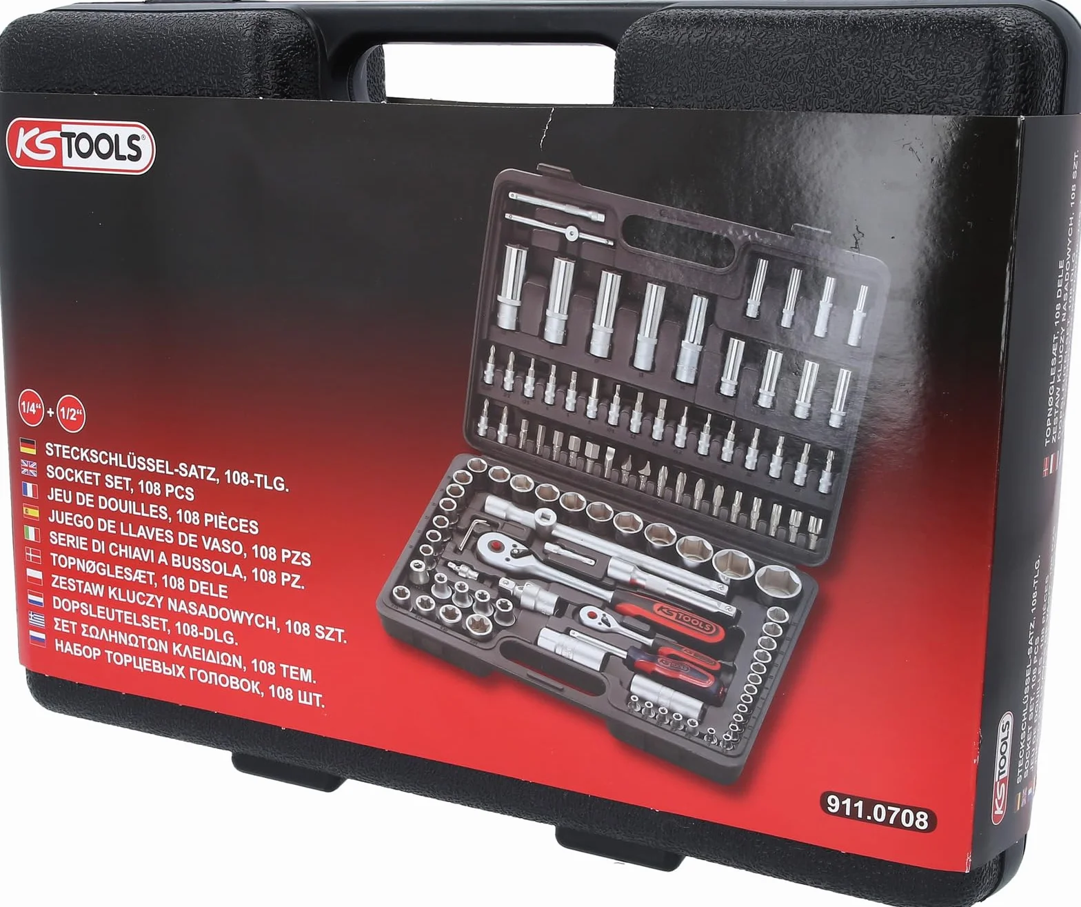 KS Tools 911.0708 Zestaw kluczy nasadowych, 108-szt, 1/4"+1/2"
