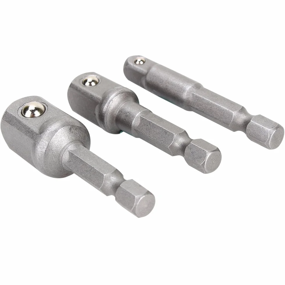 3-częściowy zestaw adapterów nasadowych, adapter gniazda wkrętarki udarowej, 1/4" 3/8" 1/2" Napęd z chwytem sześciokątnym Wiertarka elektryczna wkrętak nasadowy Klucz dynamometryczny do wiertarko-wk