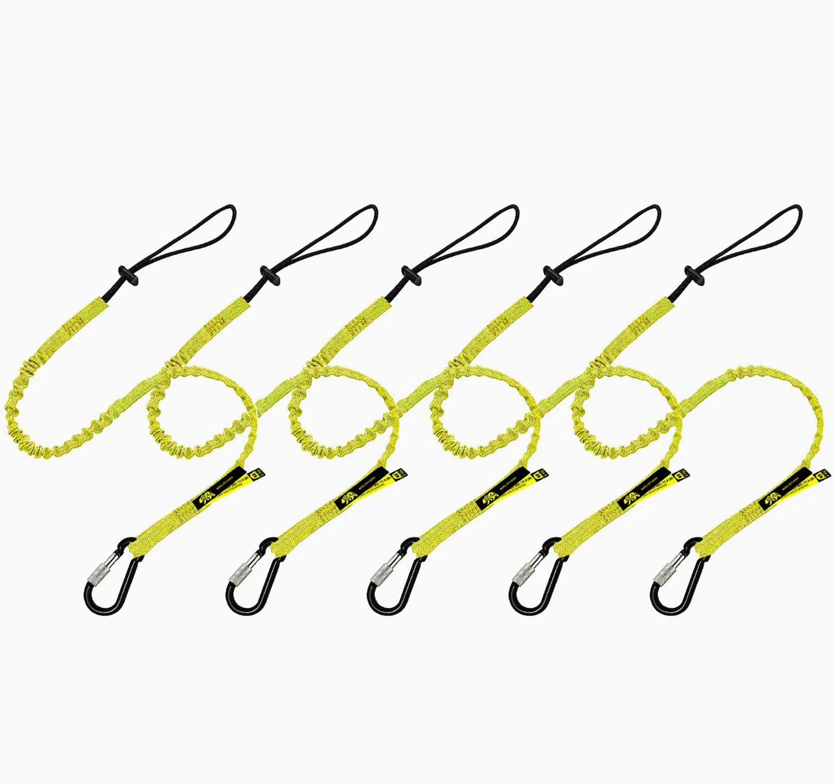 BearTOOLS Smycz narzędziowa z paskiem klamrą - klips bungee sznur - wytrzymały karabińczyk blokujący śrubę - ochrona przed upadkiem - regulowana pętla - wytrzymały pas - konstrukcja - 5 opakowań (żółty 0925YS)