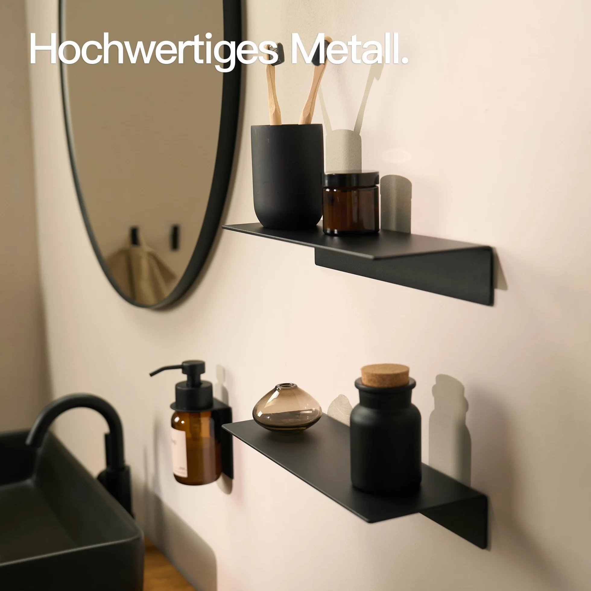 Designfabrik Hamburg Regał ścienny bez wiercenia | samoprzylepny regał prysznicowy | półka do łazienki, łazienki dla gości, kuchni | nowoczesne wzornictwo | 30 cm | czarny