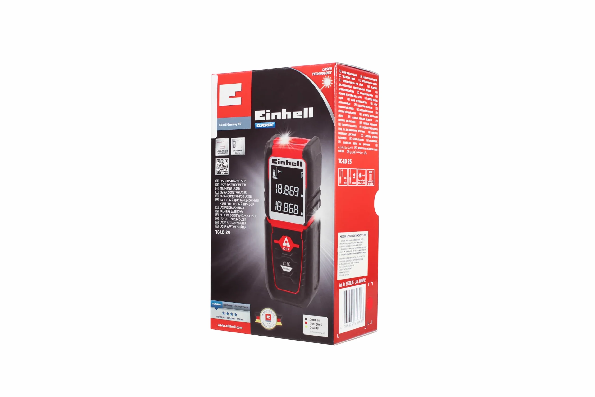 Einhell dalmierz laserowy TC-LD 25 (do 25 m, odniesienie pomiarowe przednia lub tylna krawędź, pomiar stały, automatyczne wyłączanie, funkcja bezpieczeństwa, w zestawie torba)