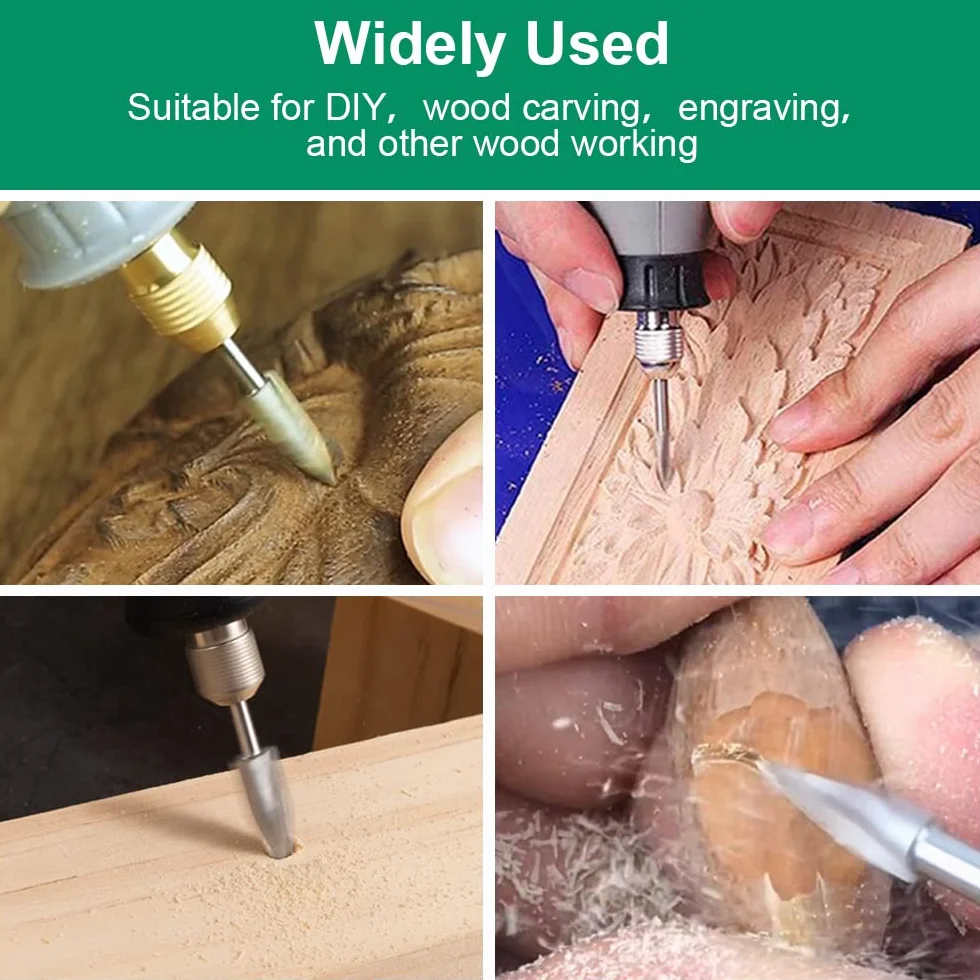 Bity do rzeźbienia w drewnie do narzędzia obrotowego Dremel, 5 szt. narzędzi do rzeźbienia w drewnie, wiertła do drewna z chwytem 1/8 cala do samodzielnego rzeźbienia, szlifowania, grawerowania