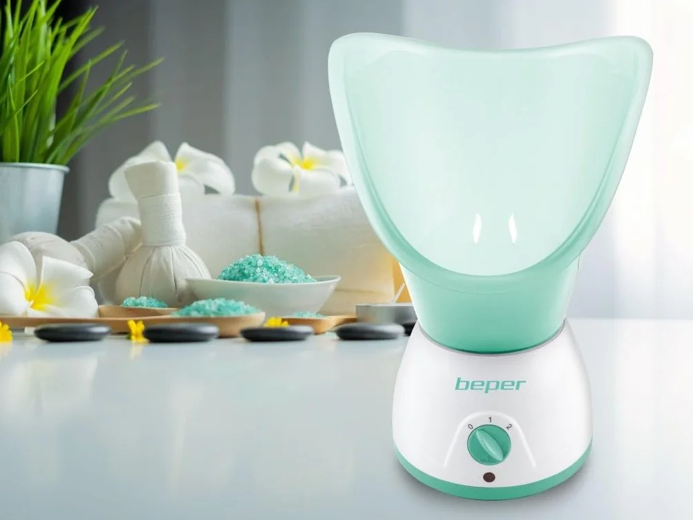BEPER 40.967N sauna do twarzy i aromaterapia 2 mocy, zabiegi lecznicze i relaksacyjne, nawilżenie i oczyszczanie twarzy, zbiornik na zapachowe esencje biały/zielony