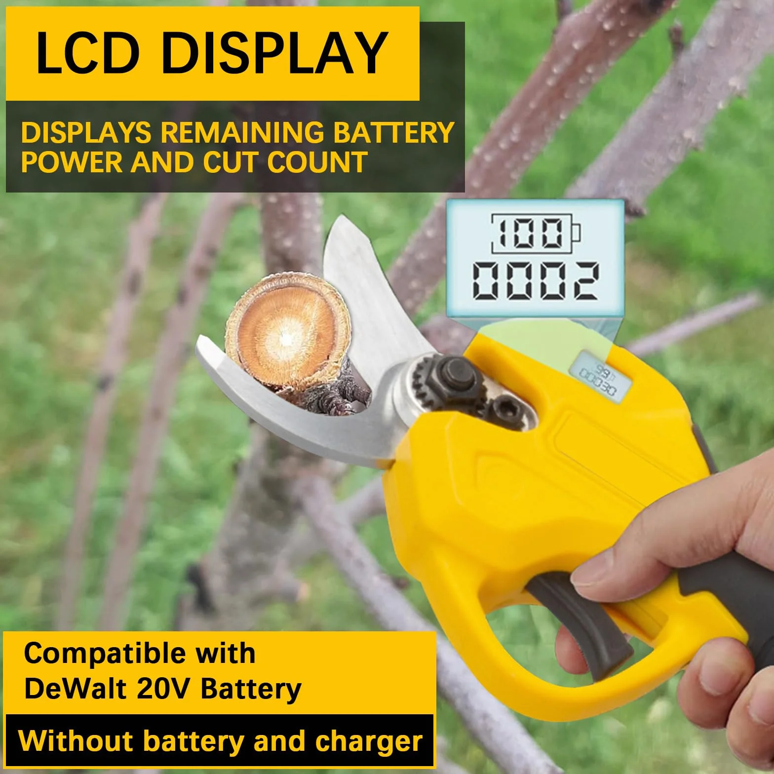 Akumulatorowe nożyce ogrodowe 20 V, maks. otwór 45 mm, profesjonalne, bezszczotkowe z wyświetlaczem LCD do przycinania drzew owocowych
