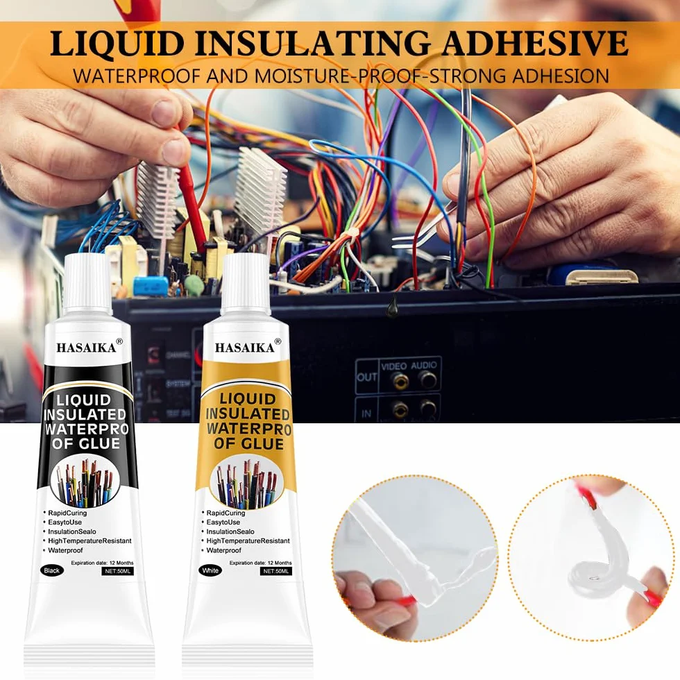 Liquid Electrical Tape, Wodoodporna i szybkoschnąca taśma izolacyjna, odpowiednia do wszystkich rodzajów kabli i urządzeń elektrycznych (50 ml czarna + 50 ml biała)