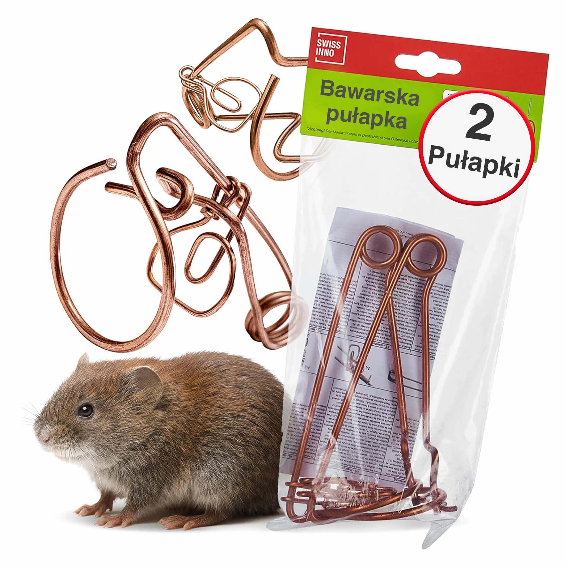 SWISSINNO Druciana Pułapka na Nornice Classic Zestaw 2 szt. Tradycyjna Bawarska Pułapka Druciana