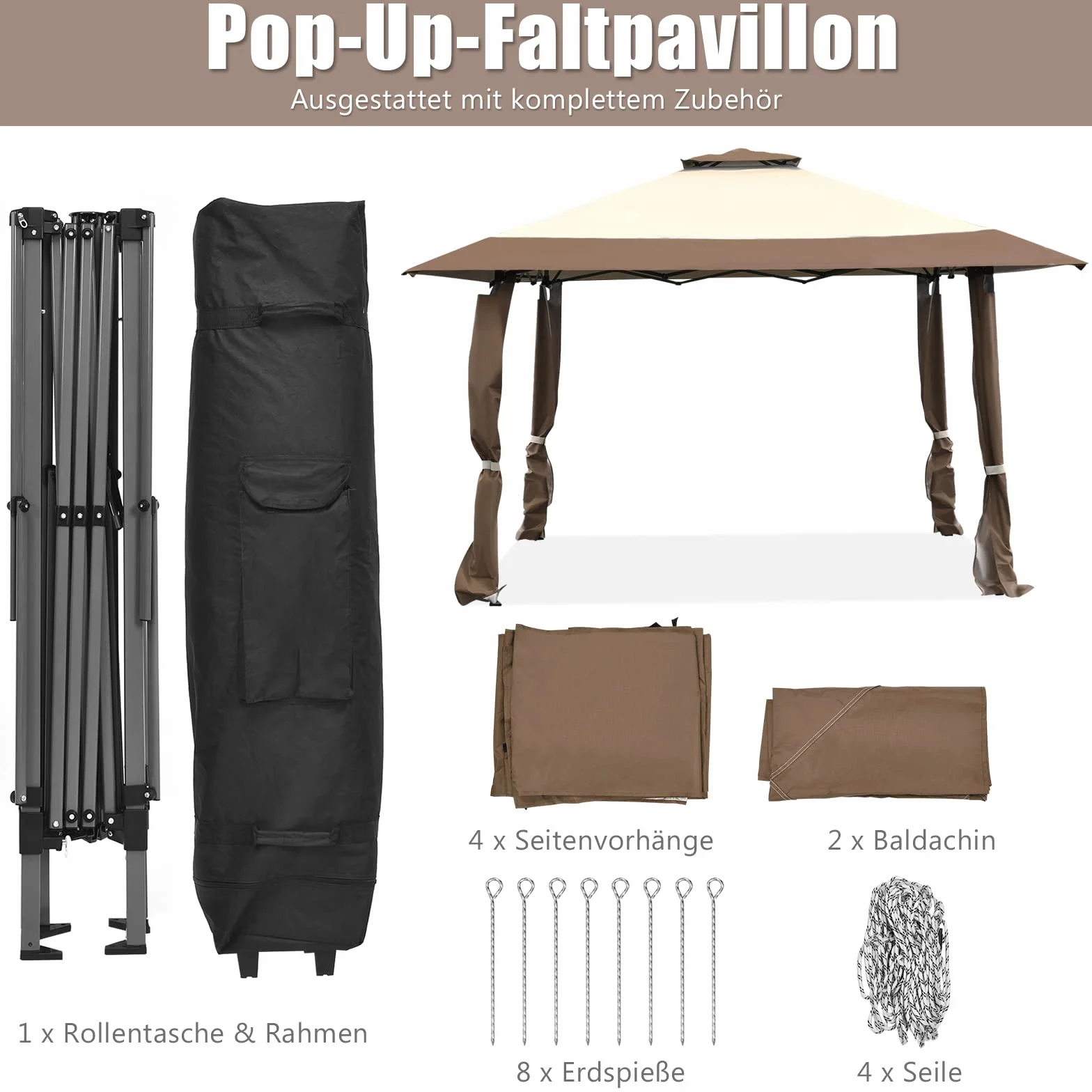 COSTWAY Pawilon 4x4 m rozkładany z podwójnym dachem wodoodporny ochrona UV 50+