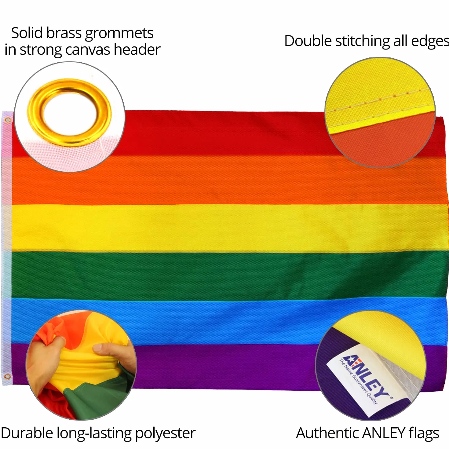 Anley Fly Breeze 3x5 stóp tęczowa flaga 6 pasków - Żywy kolor i odporność na blaknięcie - Płócienny Nagłówek i podwójne szycie - Flagi Gay Pride Poliester z mosiężnymi przelotkami 3 x 5 stóp
