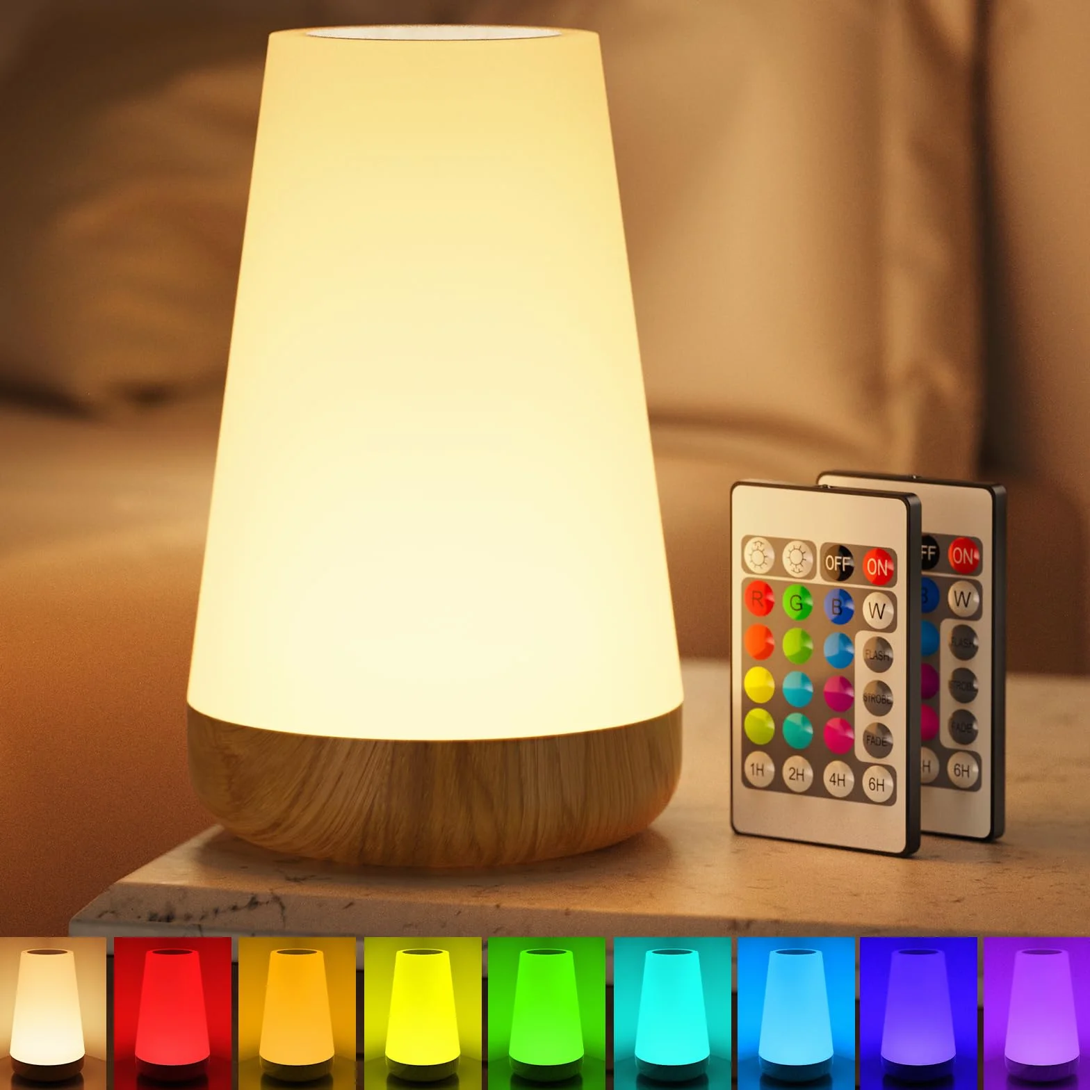 Lampka Nocna Led, Taipow Regulowana Dotykowa Lampa Stołowa z Pilotem Zdalnego Sterowania i 13 Kolorów i 3 Tryby, Lampki Nocne dla Dzieci do Sypialni/Salonu, ładowanie USB