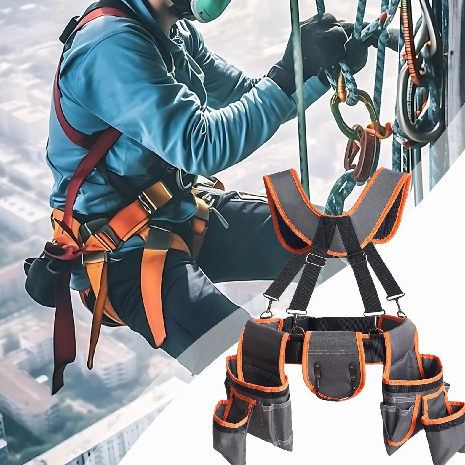 Pas stolarski, pasek użytkowy, regulowane torby robocze z szelkami i 19 | kieszeniami, organizer do przechowywania napraw hydraulicznych, instalacji elektrycznych