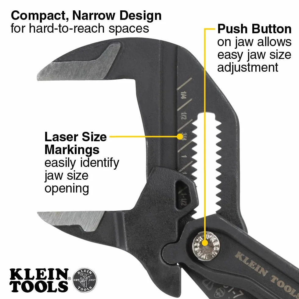 Klein Tools D5317 Kompaktowy klucz do szczypiec, wielofunkcyjny klucz nastawny z gładkimi szczękami, 17 cm