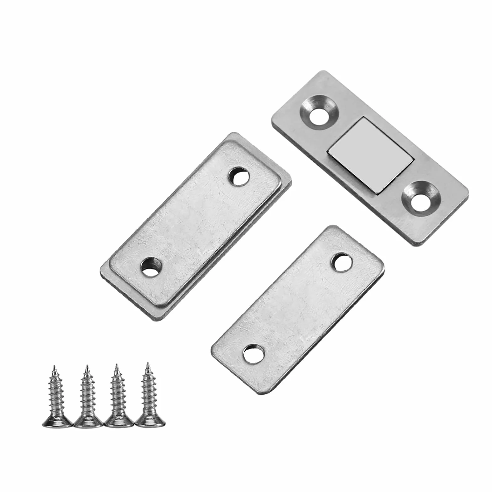 Magnetyczny zamek do drzwi, ultra cienki mocny magnetyczny uchwyt na drzwi do szafy na meble stalowy zatrzask do szafy na drzwi z wkrętami, mocny, ultracienki, metalowy do szafy kuchennej zamknięcie
