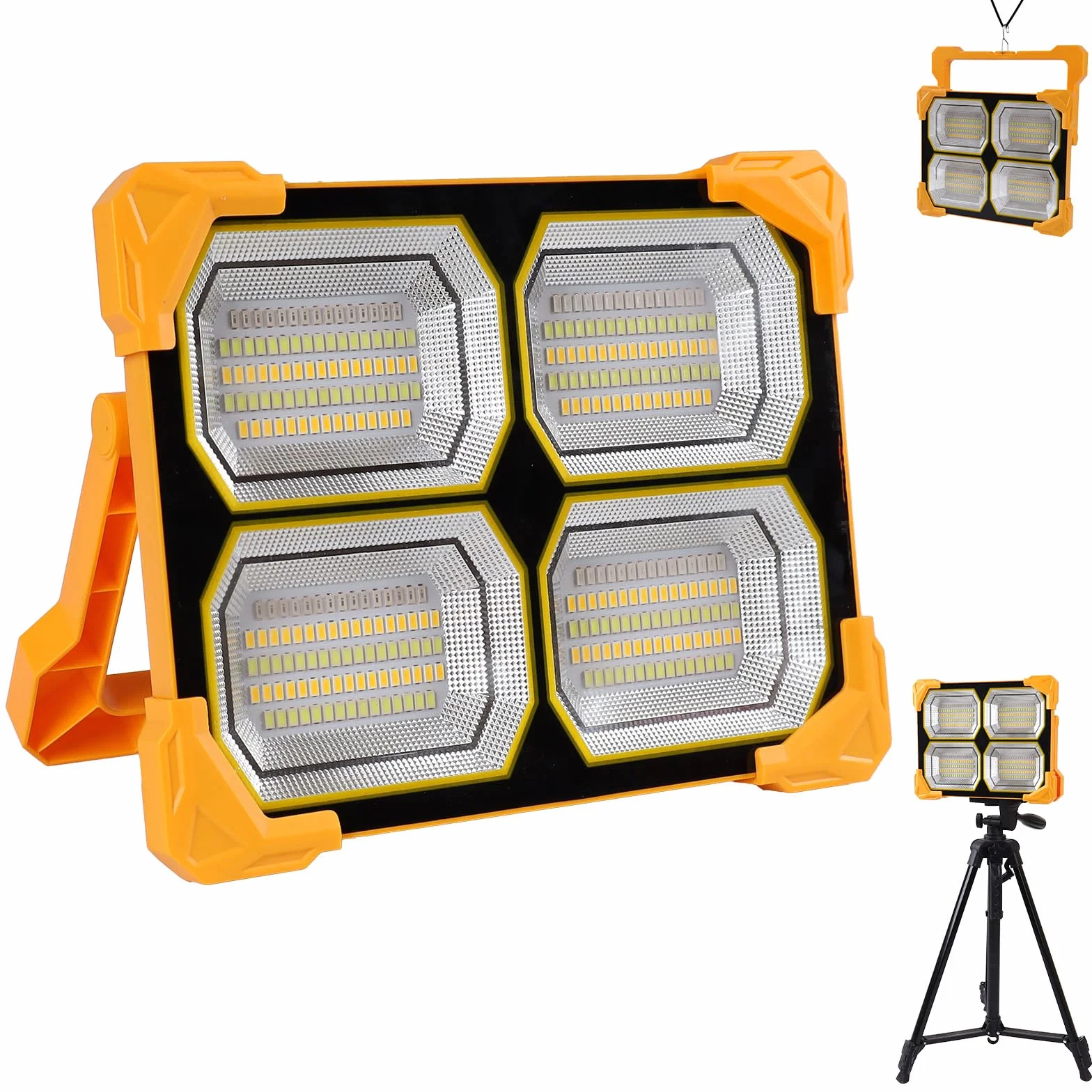 Reflektor roboczy LED, światło powodziowe i punktowe, 4 panele świetlne, pomarańczowa rama (200 W)