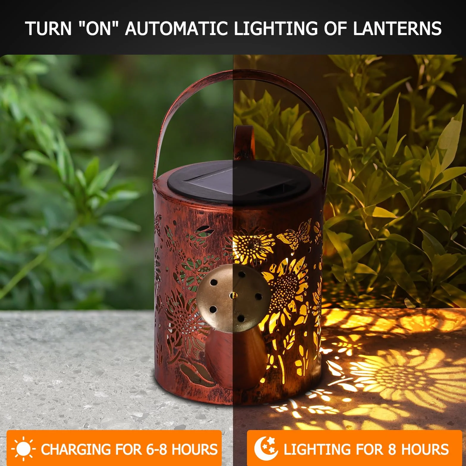 LOVERUIS Konewka solarna lampa ogrodowa na zewnątrz, łańcuch świetlny LED, wodoodporna, retro, metalowa puszka na wodę, wisząca latarnia z uchwytem, ciepła biel, dekoracja ogrodnicza, na patio