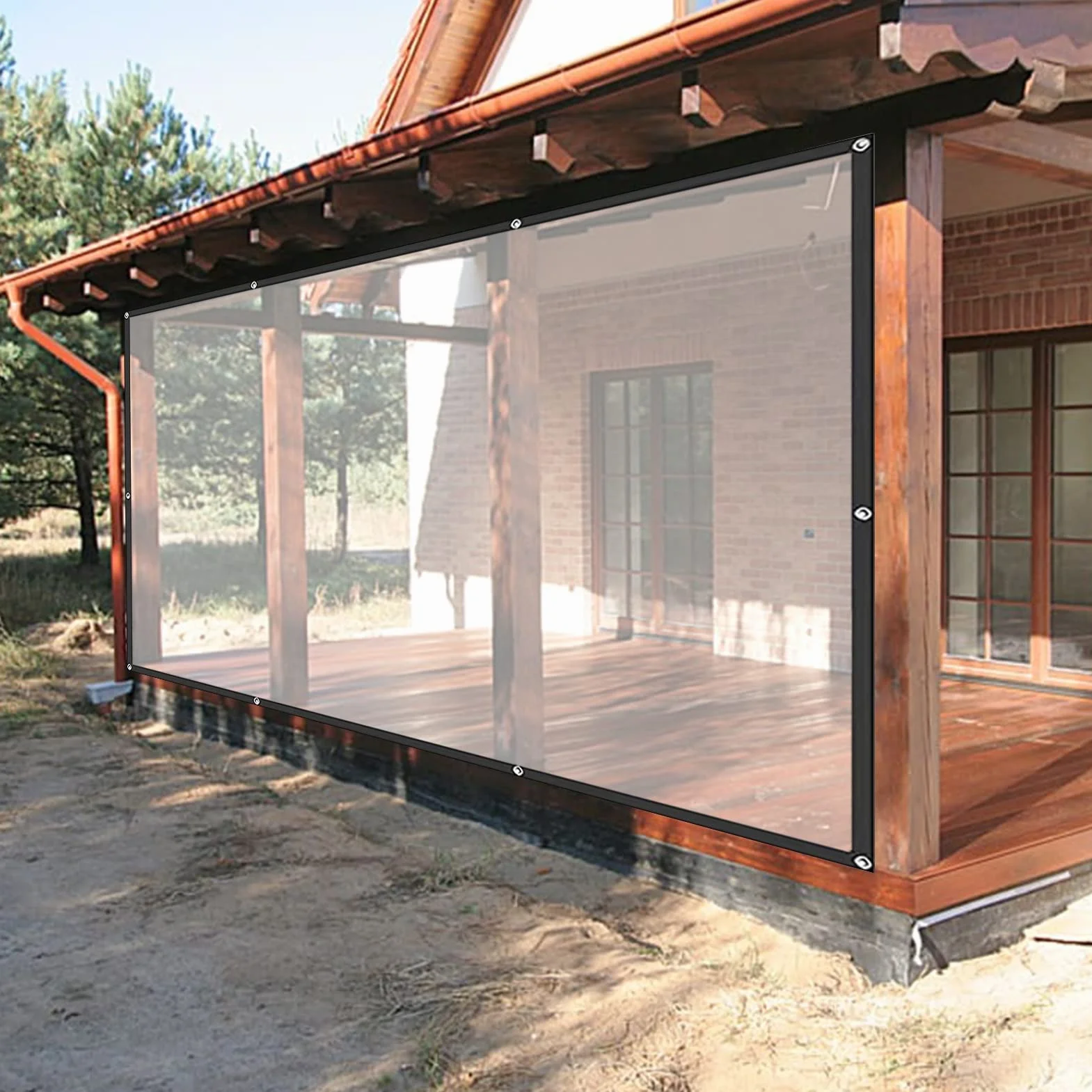 Przeźroczysta Plandeka Zasłona Outdoorowa Wiatroodporna Balkonowa 2x1.5m