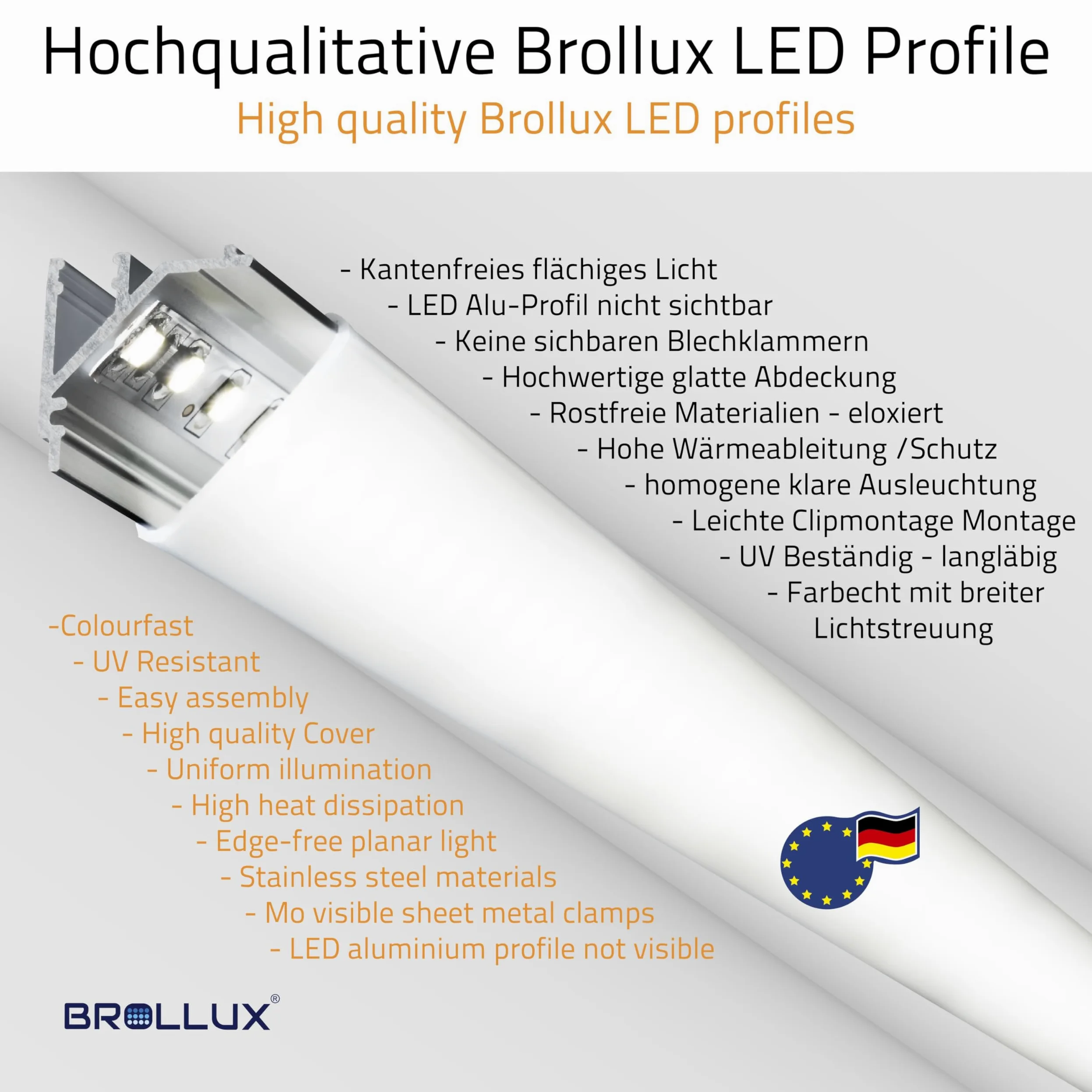 Brollux Profil narożny LED V24, zestaw 10 m (10 x 1 m) profil aluminiowy 45 stopni narożnik aluminiowy do taśm LED listwa świetlna bez żarówki