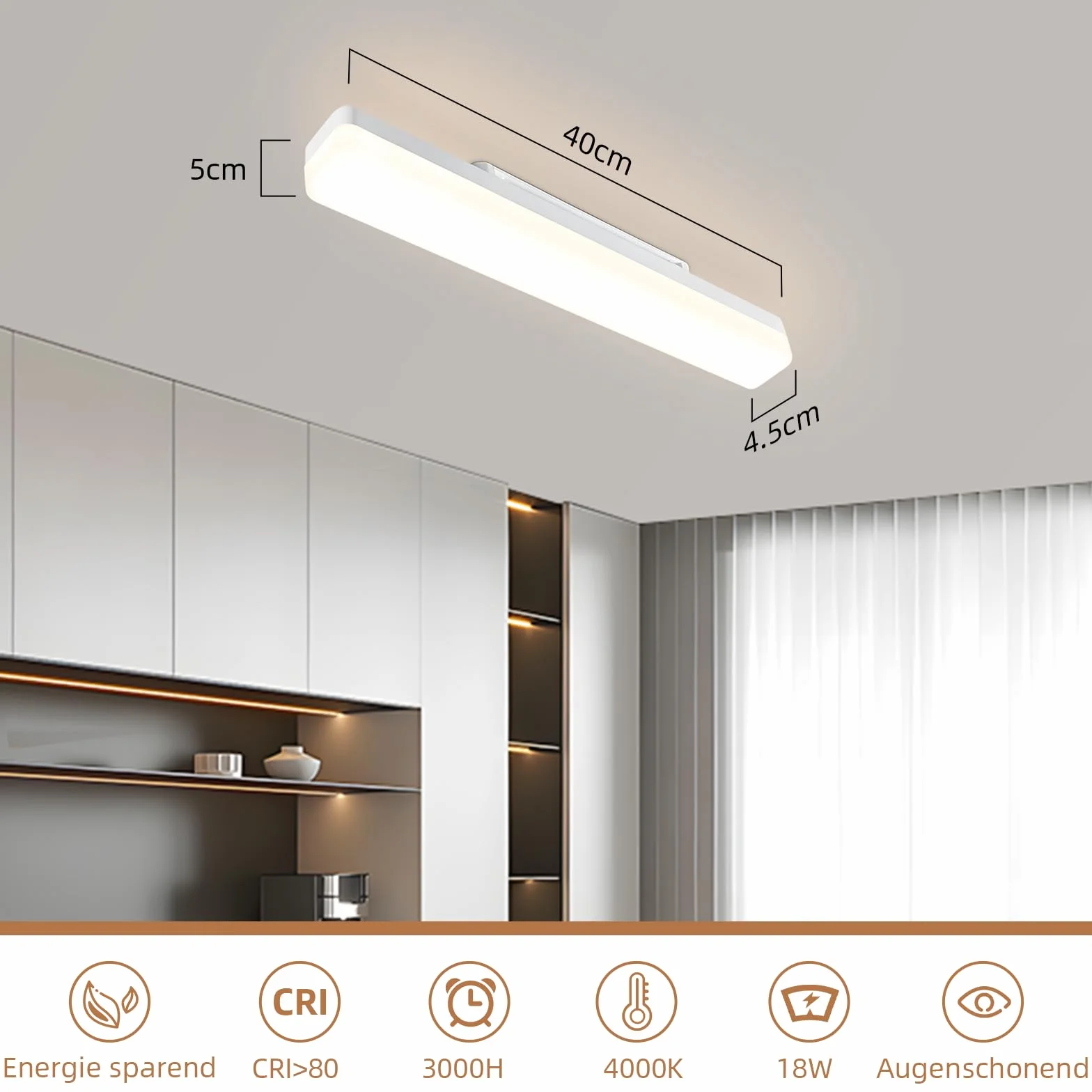 CBJKTX lampa sufitowa led 40cm oświetlenie sufitowe 18W ‎1620LM IP20 oprawa odporna na wilgoć led IP66 lampa łaty led naturalna biel 4000K do garażu warsztatowe biura sklepu pomieszczeń