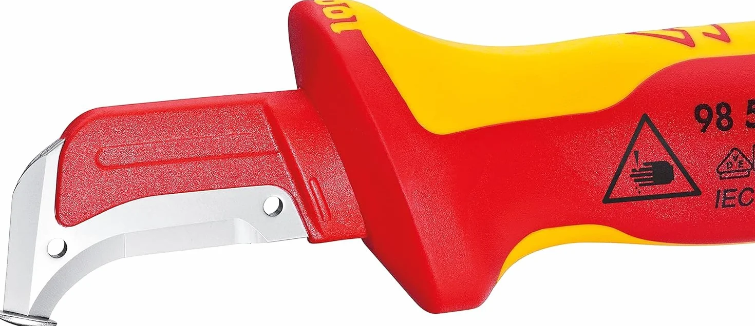 KNIPEX Nóż do ściągania izolacji ze stopką prowadzącą z wielokomponentowymi osłonkami, izolowane wg VDE 180 mm, 98 55