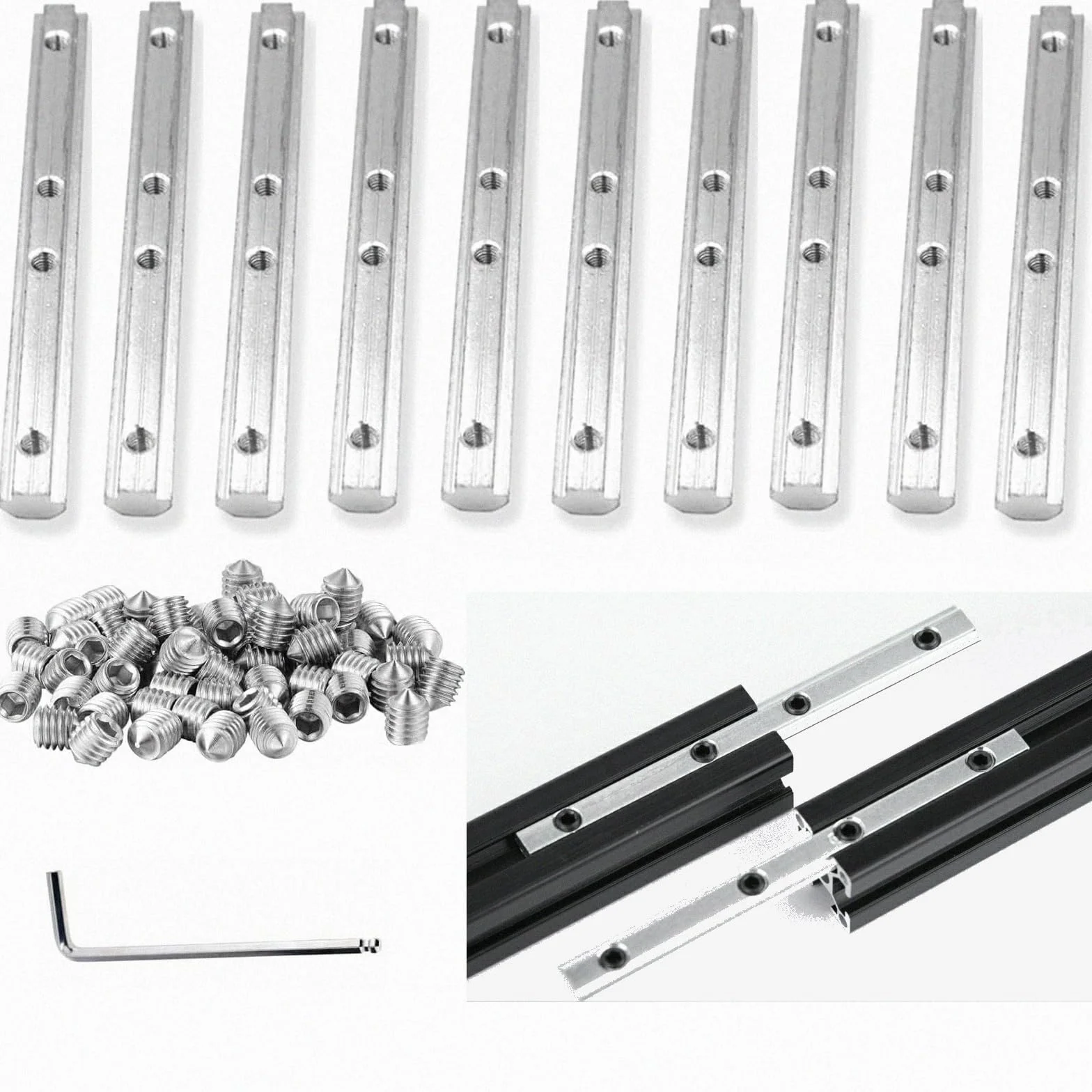 10 zestawów akcesoriów do profili aluminiowych serii 2020, wspornik złącza liniowego, 9,9 cm, odpowiedni do profili aluminiowych w kształcie litery T 6 mm