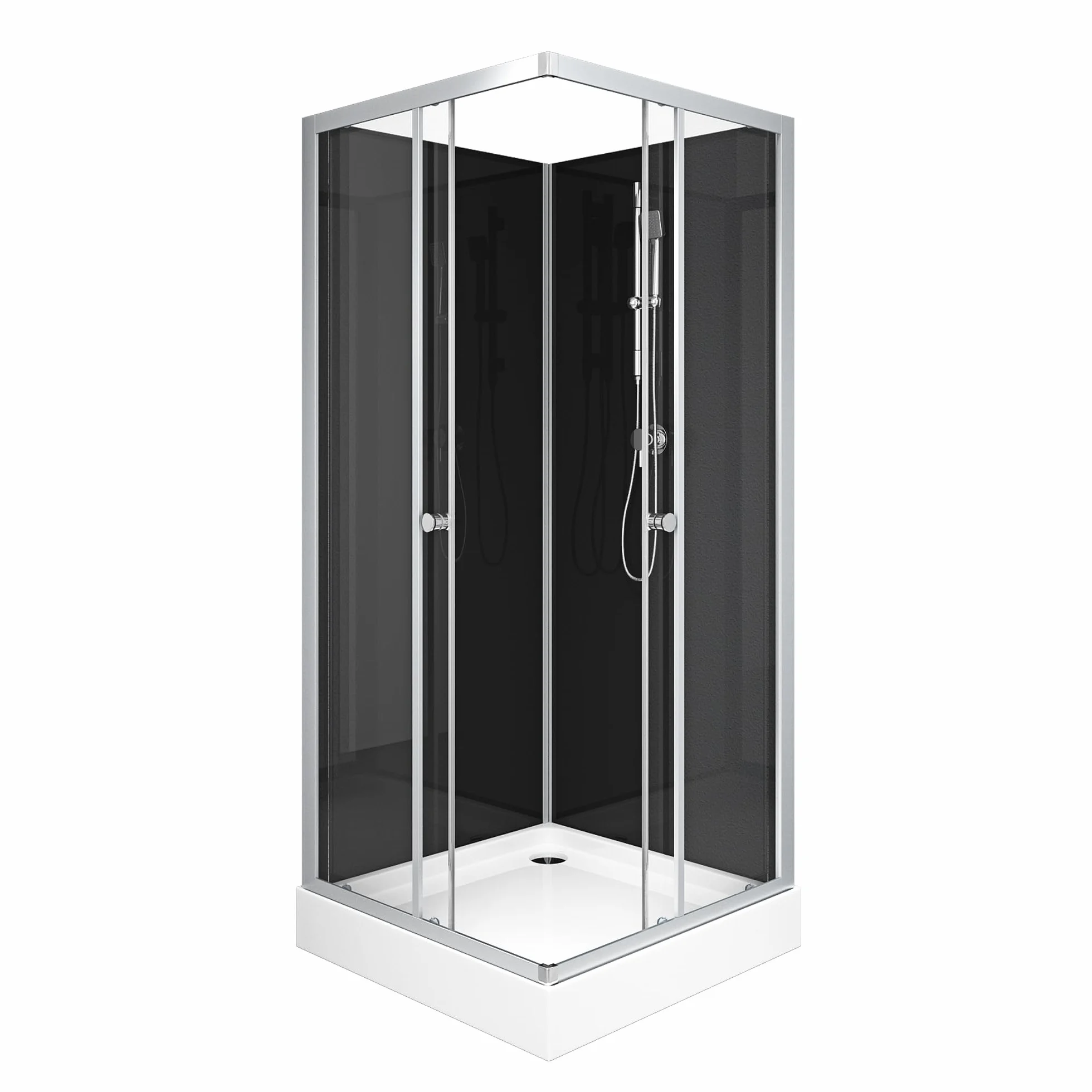 MARWELL Kompletny prysznic Black Reef – kabina prysznicowa 80 x 80 x 195 cm – z eleganckim wejściem narożnym i wygodną wysokością wejścia 15 cm – stylowy kompletny zestaw