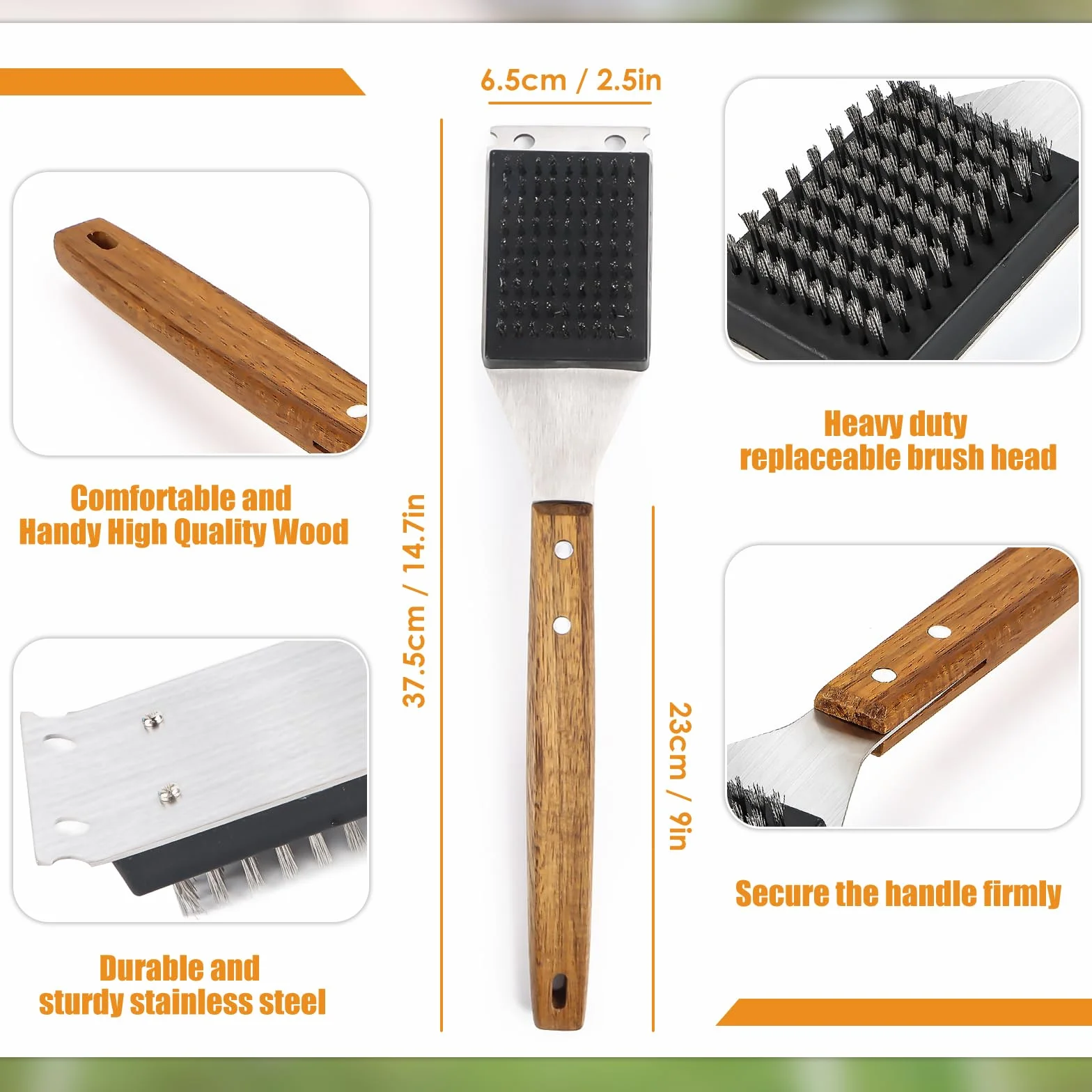 Szczotka do czyszczenia grilla 2 w 1 ze skrobakiem ze stali nierdzewnej 38 cm
