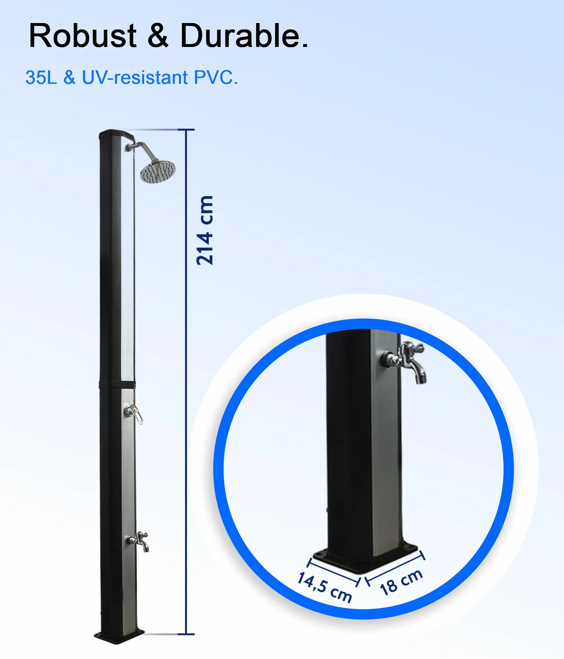 UMBRELLA® Prysznic Solarny 35 Litrów z Myjką do Stóp Obrotowa Deszczownica Solarny Prysznic Ogrodowy do 60°C