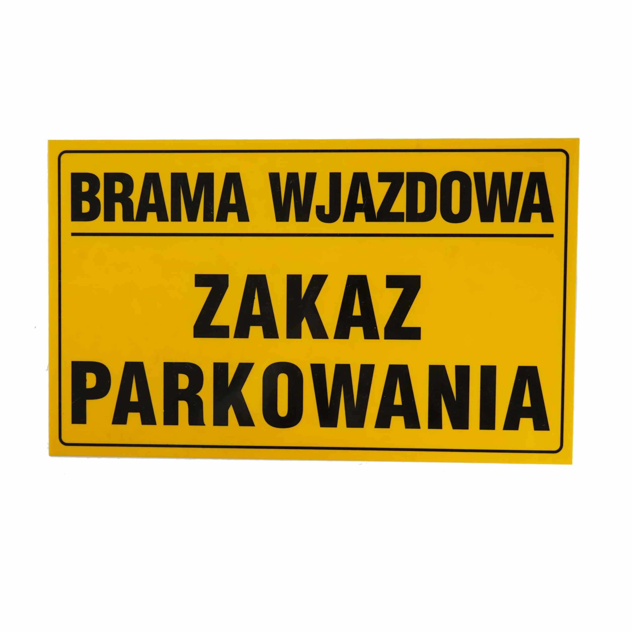 Tablica Piktogram PCV 20x33 cm, Tabliczka BRAMA WJAZDOWA ZAKAZ PARKOWANIA, Odporna Na Warunki Atmosferyczne, Żółta Tablica Informacyjna
