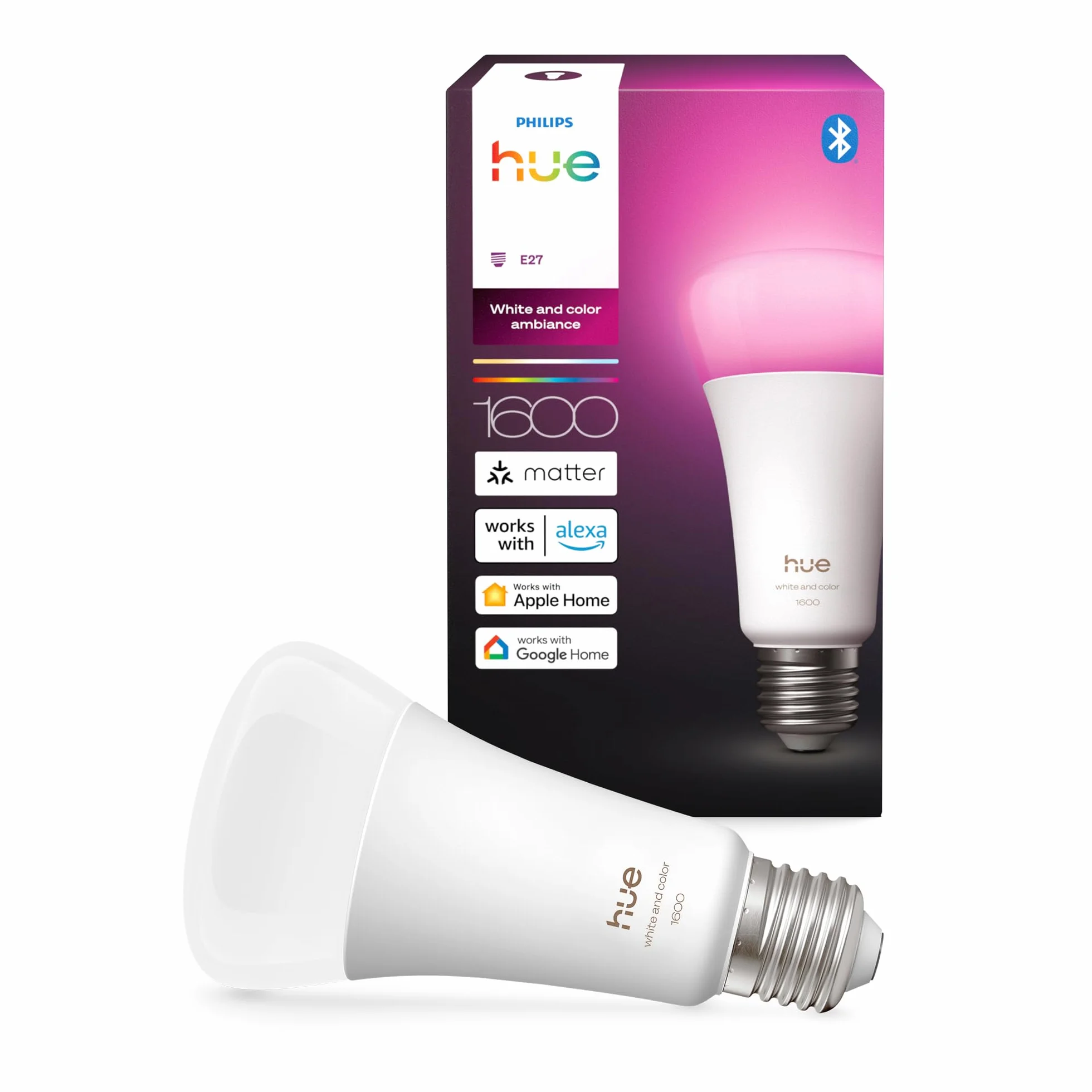 Żarów Philips Hue Smart LED A67, White and Color Ambiance, trzonek E27, 11,8 W, pełne spektrum światła 1000K–20000K, 1600 lumenów, przyciem, działa z Alexa, Google Assistant i Apple Home, op. 1 szt.