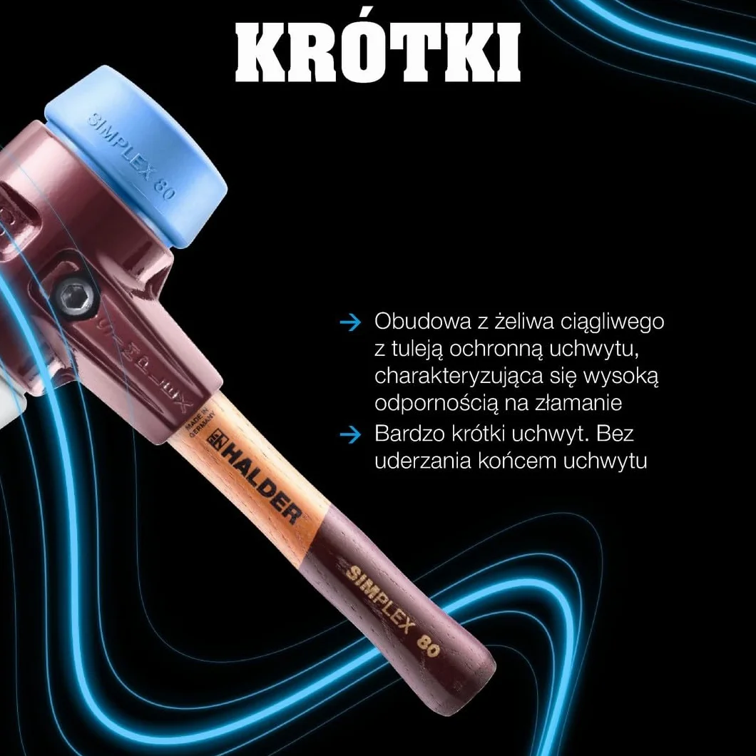Młotek ochronny SIMPLEX, TPE-mid; z obudową z żeliwa ciągliwego i wysokiej jakości drewnianym trzonkiem | śr. = 80 mm | 3003.082