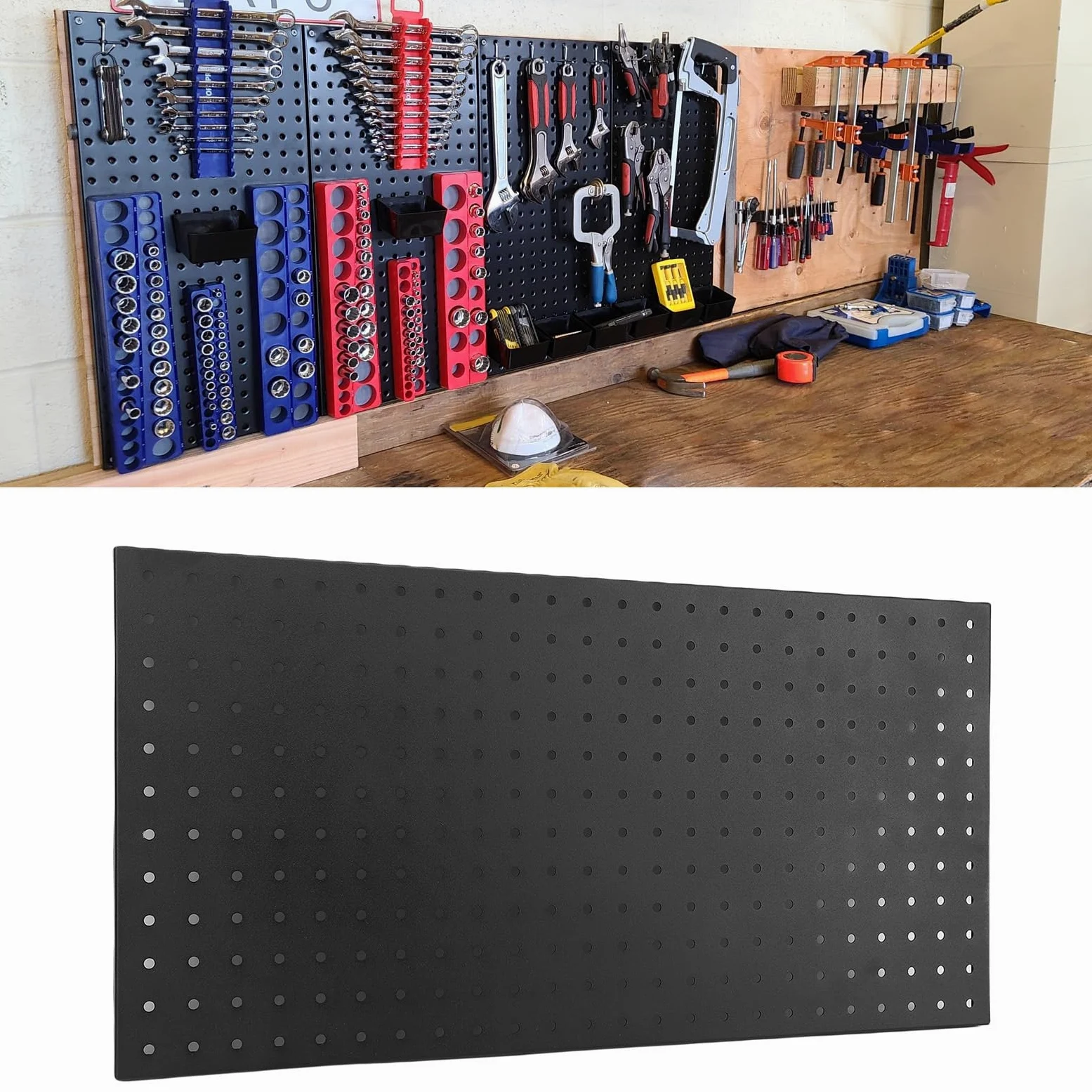 Asixxsix 3PCS Metal Pegboard Panele, 24x12 Cala Modułowe Tablice Narzędziowe Peg Board, Metalowe Panele ścienne Pegboard, System Magazynowania Narzędzi na Narzędziu Czarnego Pegboardu